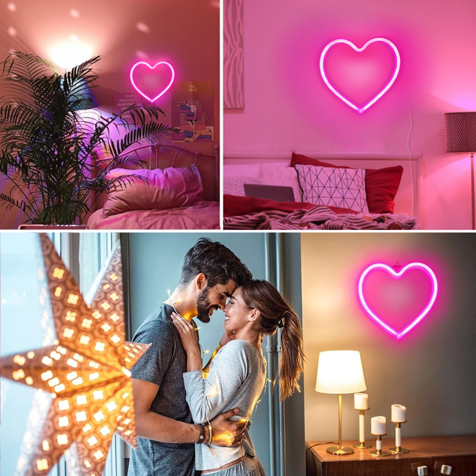 EXF 2-Pack Neon Heart Sign - Pink LED Wall Decoration Light, Battery Operated or USB Powered, Ideal for Home, Party, Wedding Decor