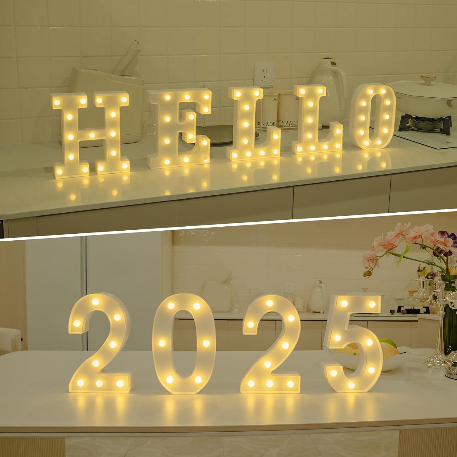 Foaky Rechargeable LED Letter Lights Sign - Warm Plastic Marquee Light for Home Bar Decoration, Wedding, Birthday - Size 2