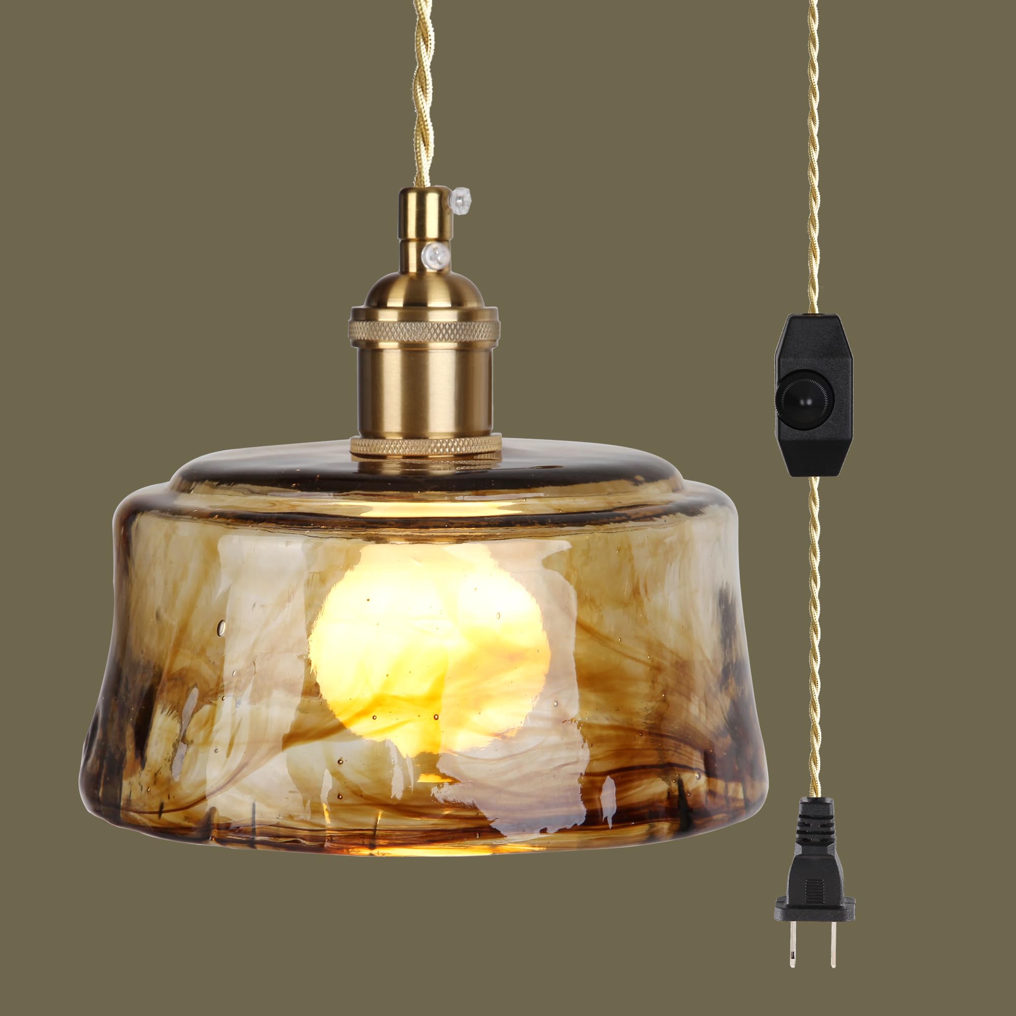 Sedelan Plug in Hanging Light  Glass Hanging Lights with Plug in Cord Dimmable Pendant Lights Kitchen Island  Vintage Pendant Light Fixtures for Living Room Bedroom Hallway