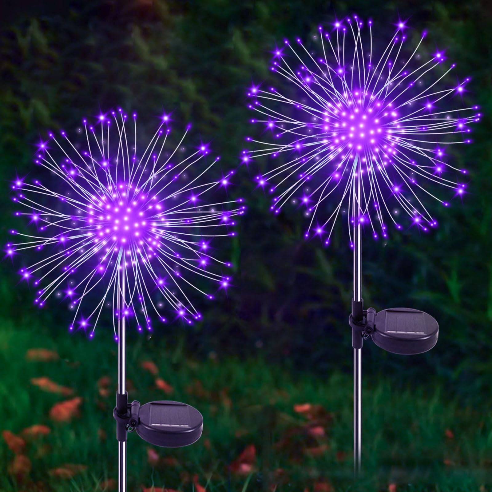 YaaFen Solar Firework Lights, 120 LED, 2 Pack, Waterproof, Purple, Outdoor Decorative Garden Lights
