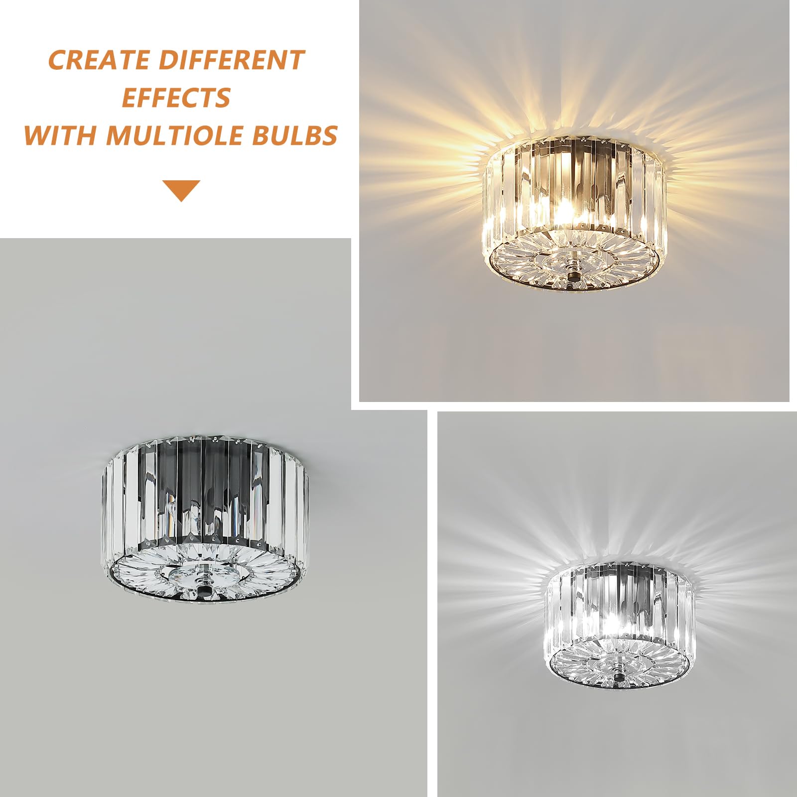 Pasentel Small Crystal Ceiling Light  Modern Semi Flush Mount Ceiling Lighting Fixture  Black Small Chandelier Light Fixture  Entryway Light Fixture For Kitchen Hallway Bathroom  2-Light  Xdd007-1-Bk