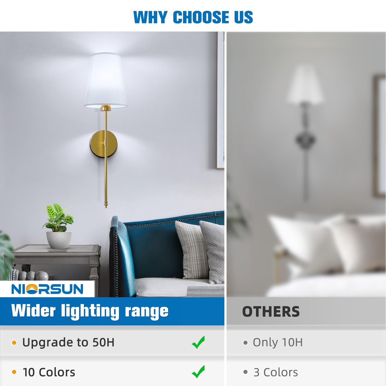 Niorsun 25.4 Inch Battery Operated Wall Sconce Set Of 2 Gold Rechargeable Wall Lights With 5200Mah Dimmable Detachable Bulbs And Remote 9 Colors Wireless Sconces For Bedroom Living Room Hallway