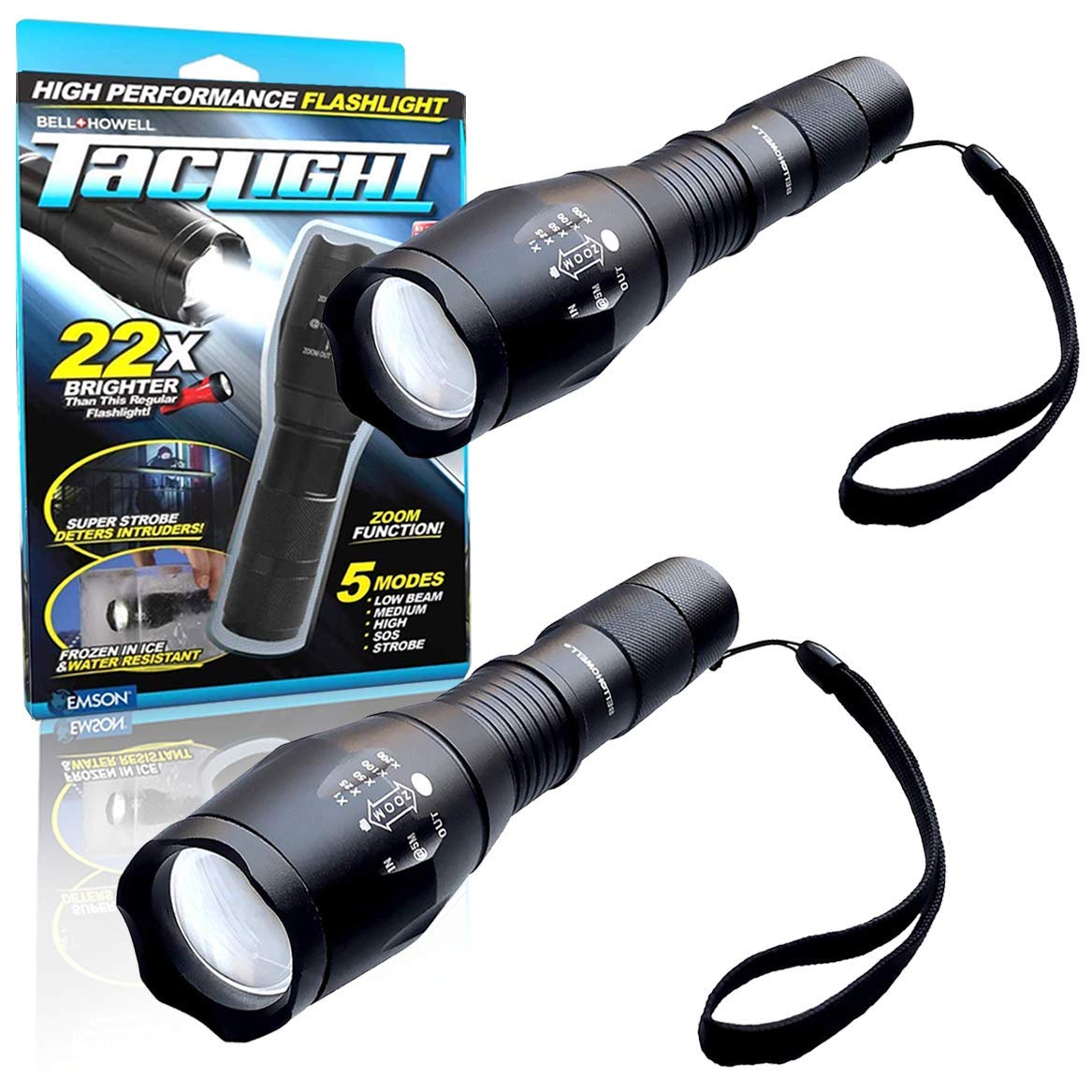 Bell+Howell Taclight Bright Led Flashlight Tactical Flashlights Zoom Function 5 Modes 100 000 Hour Bulb Water Resistant Durable Mini Flashlight 5.4  X 1.6  Battery Powered 3X Aaa
