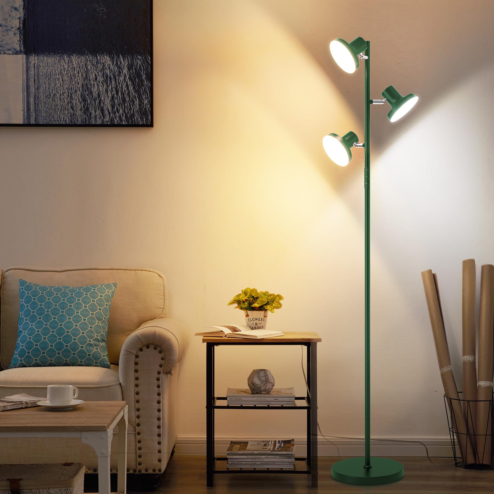 SIBRILLE 36W LED Tree Floor Lamp, Dimmable with Remote & Touch Control, Green, Model FLH-036-F1, 4 Color Temperatures, Ideal for Living Room