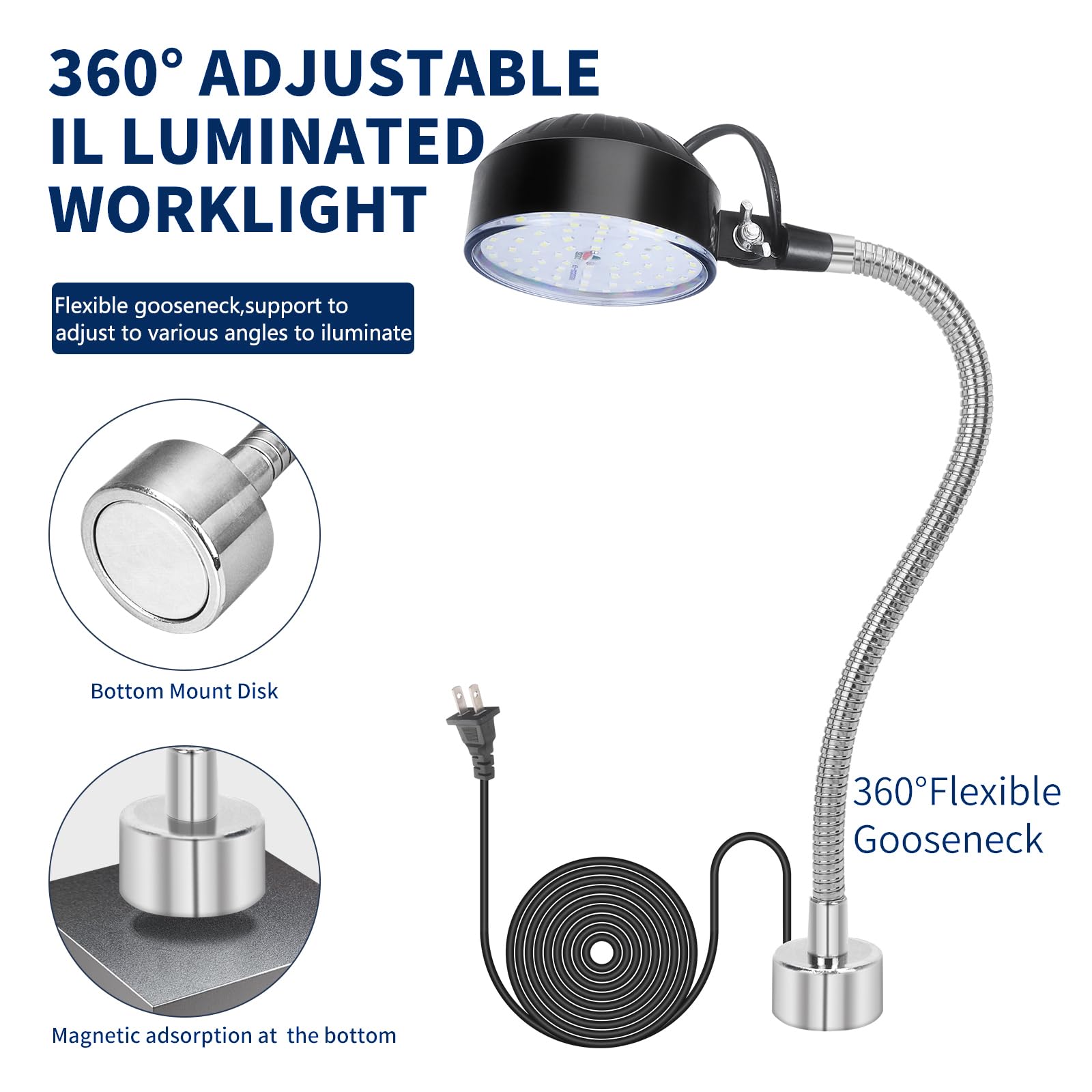 Wangjiatai Magnetic Work Light, Led Sewing Machine Light With 400Mm Flexible Gooseneck And Magnetic Base, Shop Tool Lamp For Lat