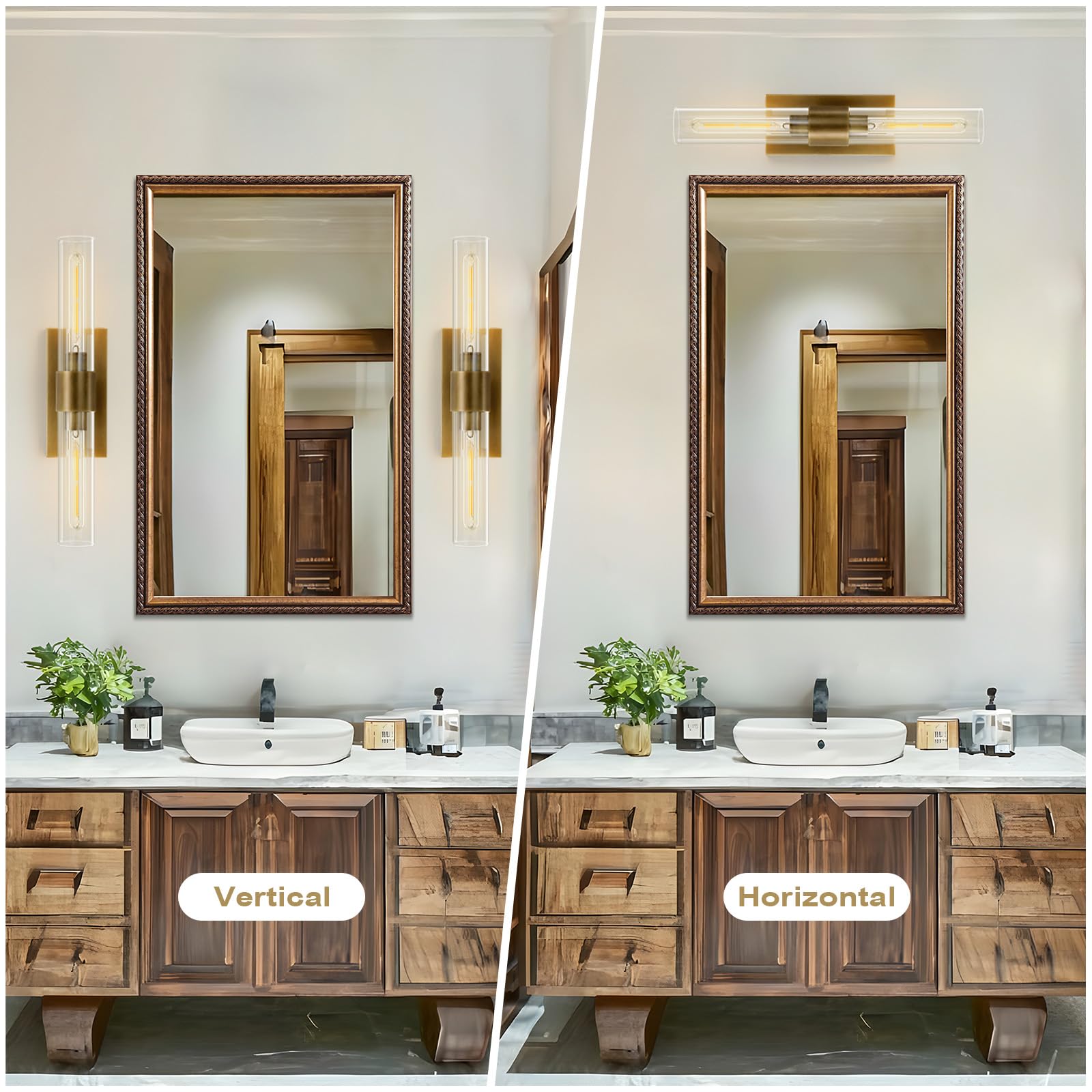 Yuexpand Gold Wall Sconces Set Of Two  Brass 22.8 Sconces Wall Lighting Bathroom Vanity Lights With Clear Glass Shade For Mirror  Living Room  Bedroom  Hallway  Fireplace  Staircase(Including Bulb)