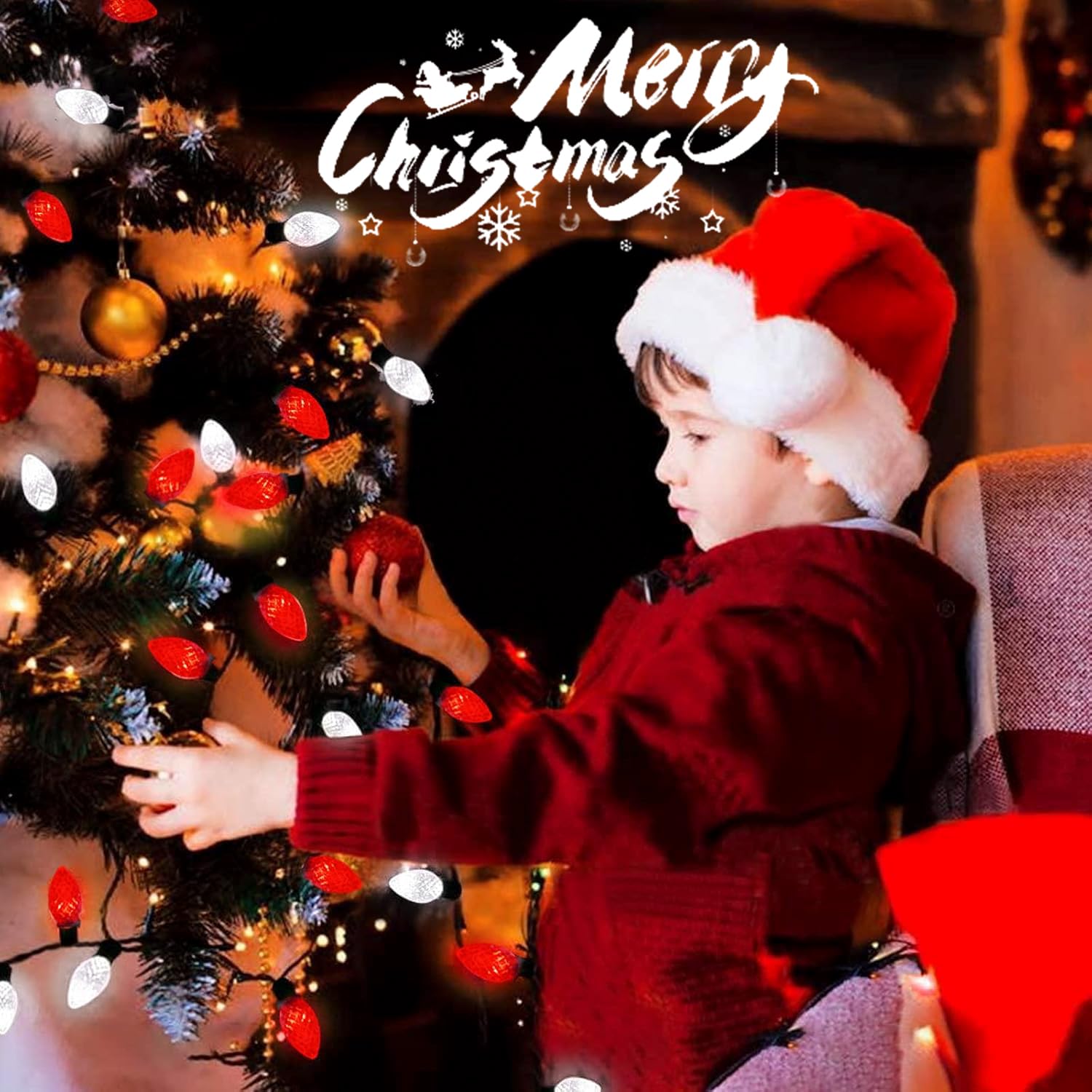 2-Pack Connectable Red And White C9 Christmas Led String Lights, Total 66 Ft 100 Led Christmas Lights Plug In With 29V Safe Adap