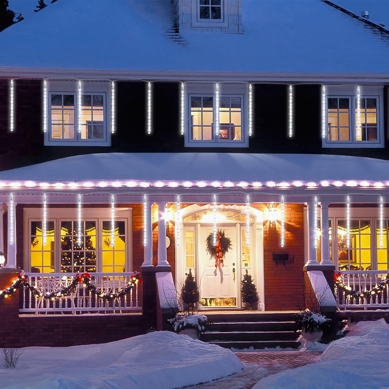 Jmexsuss 2 Pack Solar Christmas Meteor Shower Lights, 16 Tube 288 Led White Solar Christmas String Lights Outdoor Waterproof For Tree Patio Garden Wedding Party Decorations