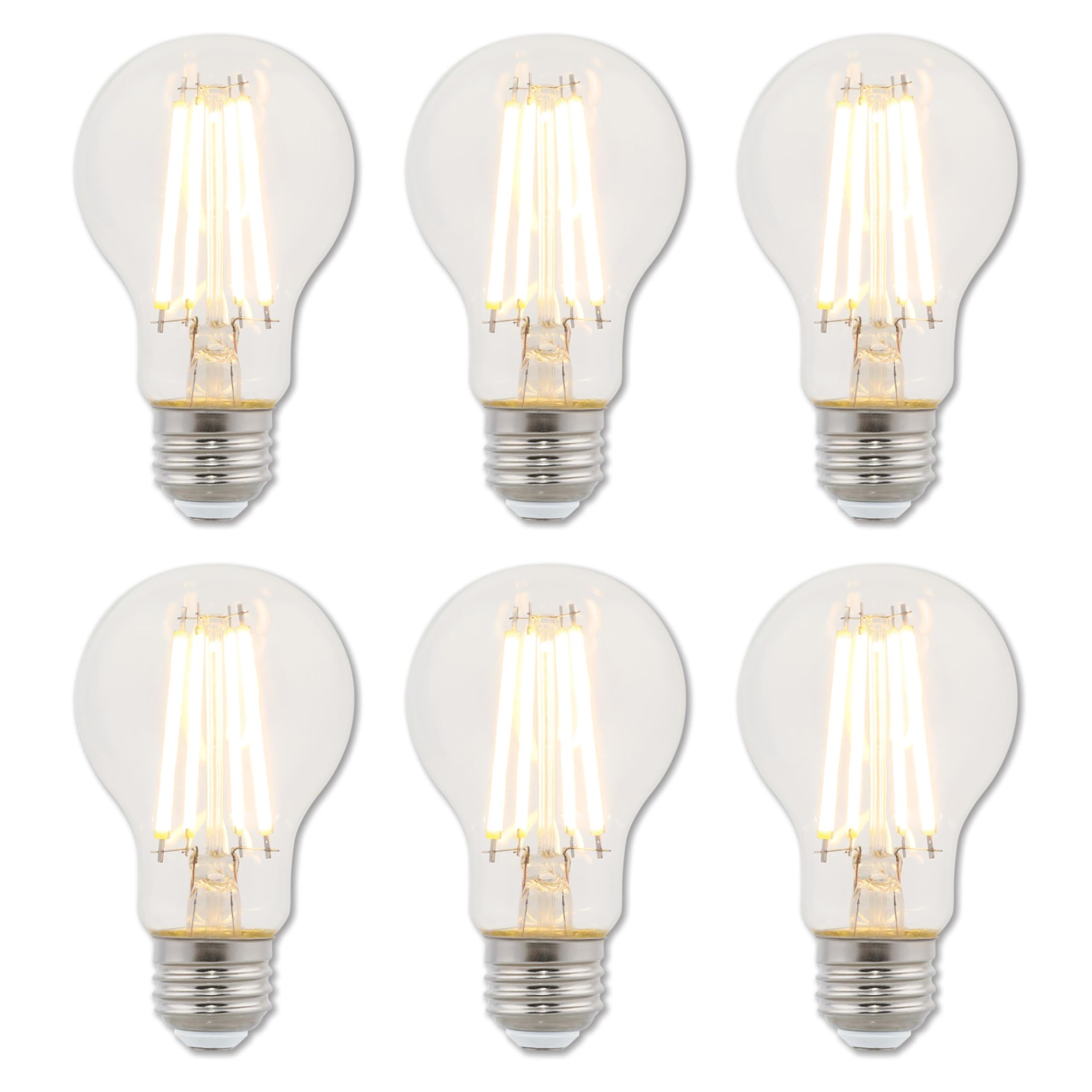 Westinghouse 5259020 8 Watt (75 Watt Equivalent) A19 Dimmable Clear Filament Led Light Bulb, Medium Base, 6 Pack