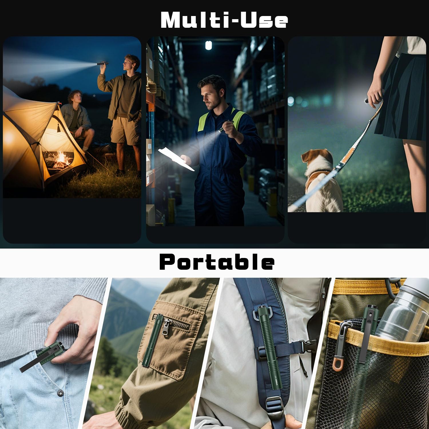 VTIGER T2A Compact EDC Flashlight,1500 High Lumens AA Rechargeable LED Flashlight, Super Bright Small Tactical Tail Switch Pocke