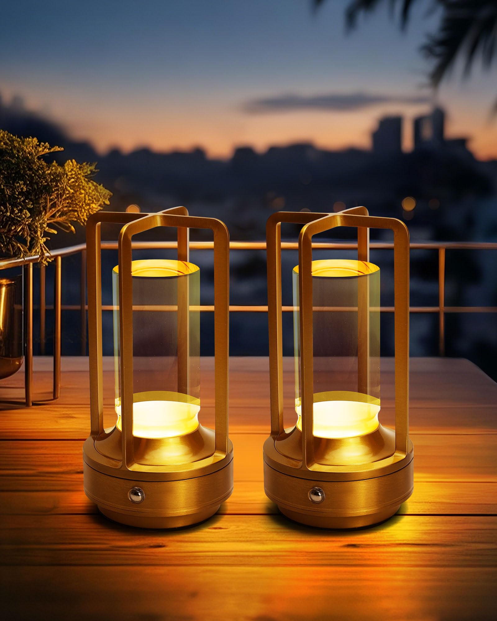 Jinchangming Set of 2 Cordless Table Lamps, LED Rechargeable Battery Operated Desk Lamps with 3 Color Stepless Dimmable, Small L
