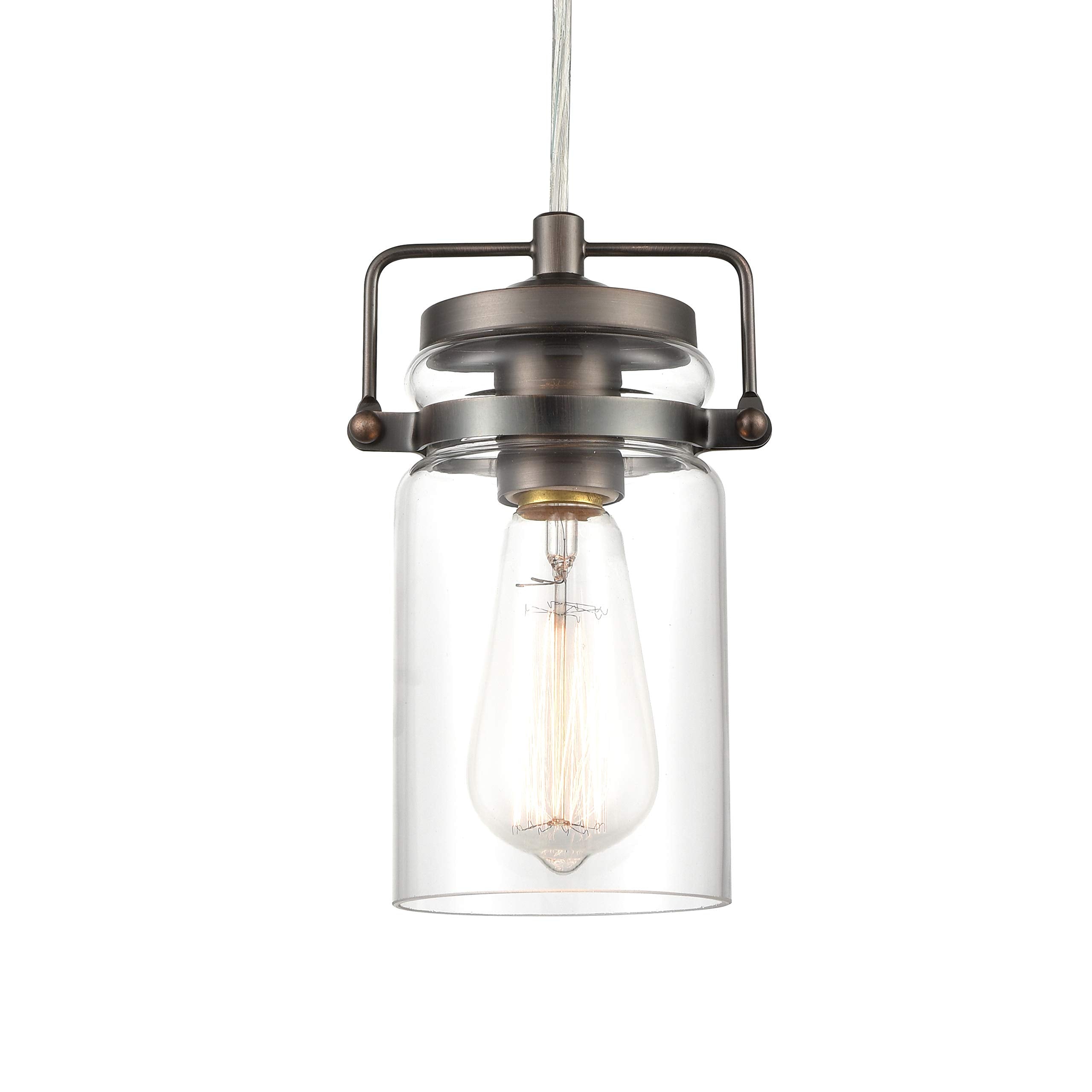 Light Society LS-C236-BZ Topeka Mini Mason Jar Pendant Light, Glass Shade, Vintage Industrial, Modern Bronze Finish