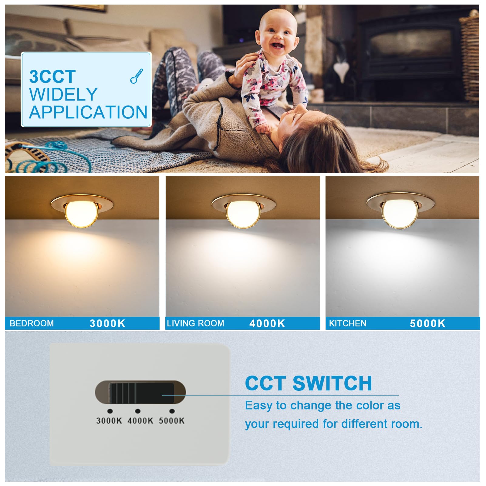 Lightdot 6 Pack 6 Inch Adjustable LED Gimbal Downlight, 1300LM Dimmable, Gold, ETL/FCC Certified, Ideal for Living Room/Kitchen
