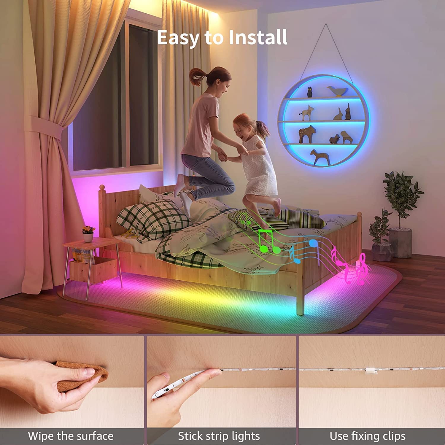 Lepro LED Strip Lights 65.6ft RGB 5050 Music Sync with Remote, Vinyl, Model PR410096-RGB-WP-US