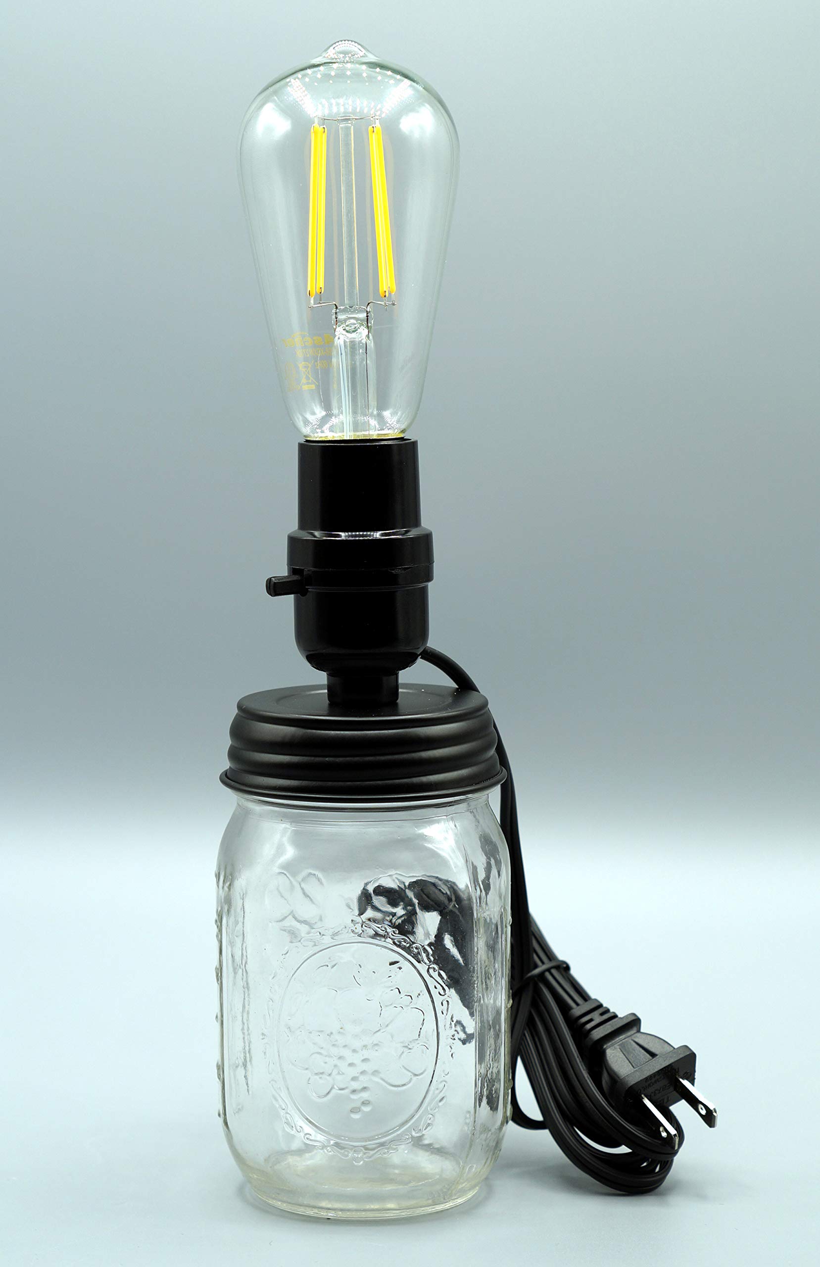 Creative Hobbies Mason Canning Jar Lamp Kit, E26 Medium Base Socket, Black Lid & Socket, Model M974K