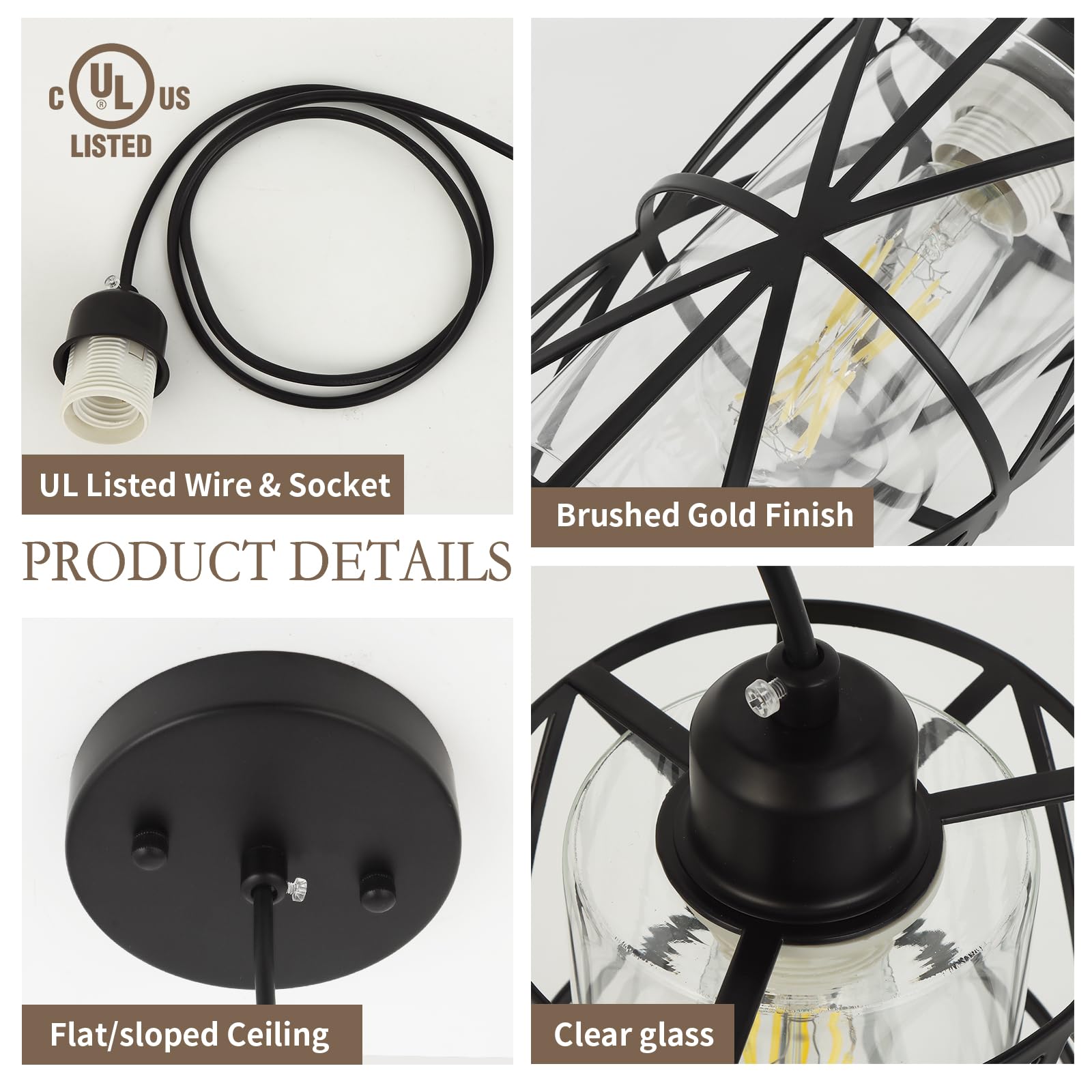 Zlierop Pendant Light, Clear Glass Shade, Metal, 5.4inx7.9in, Black, Model SF20250915B0F32PT27T