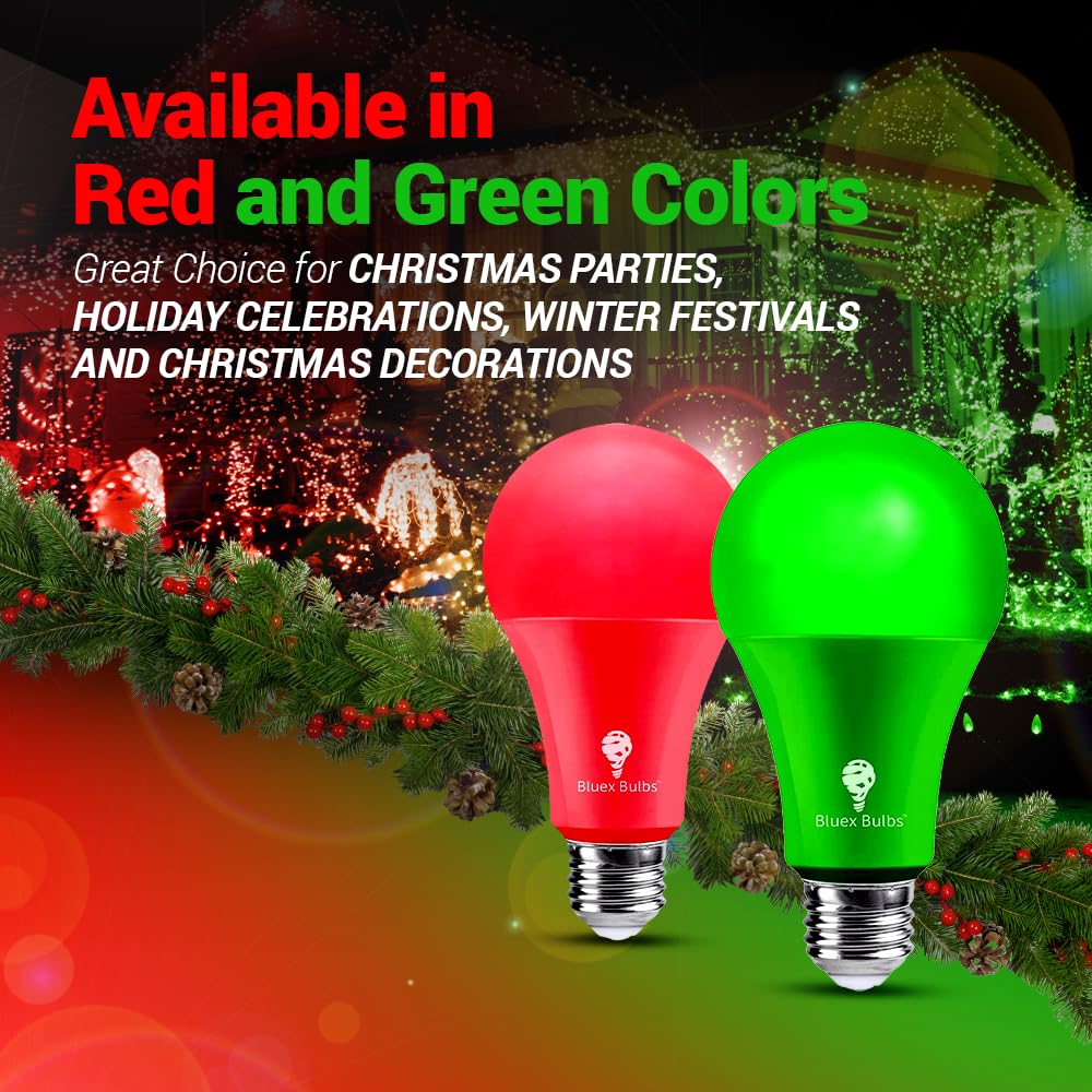 Bluex Bulbs 2 Pack LED A21 Green Light Bulbs 15W E26 Base for Home, Party, Holiday Decoration