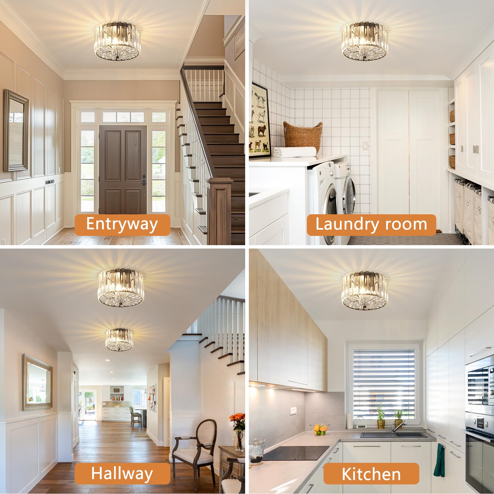 Pasentel Small Crystal Ceiling Light  Modern Semi Flush Mount Ceiling Lighting Fixture  Black Small Chandelier Light Fixture  Entryway Light Fixture For Kitchen Hallway Bathroom  2-Light  Xdd007-1-Bk