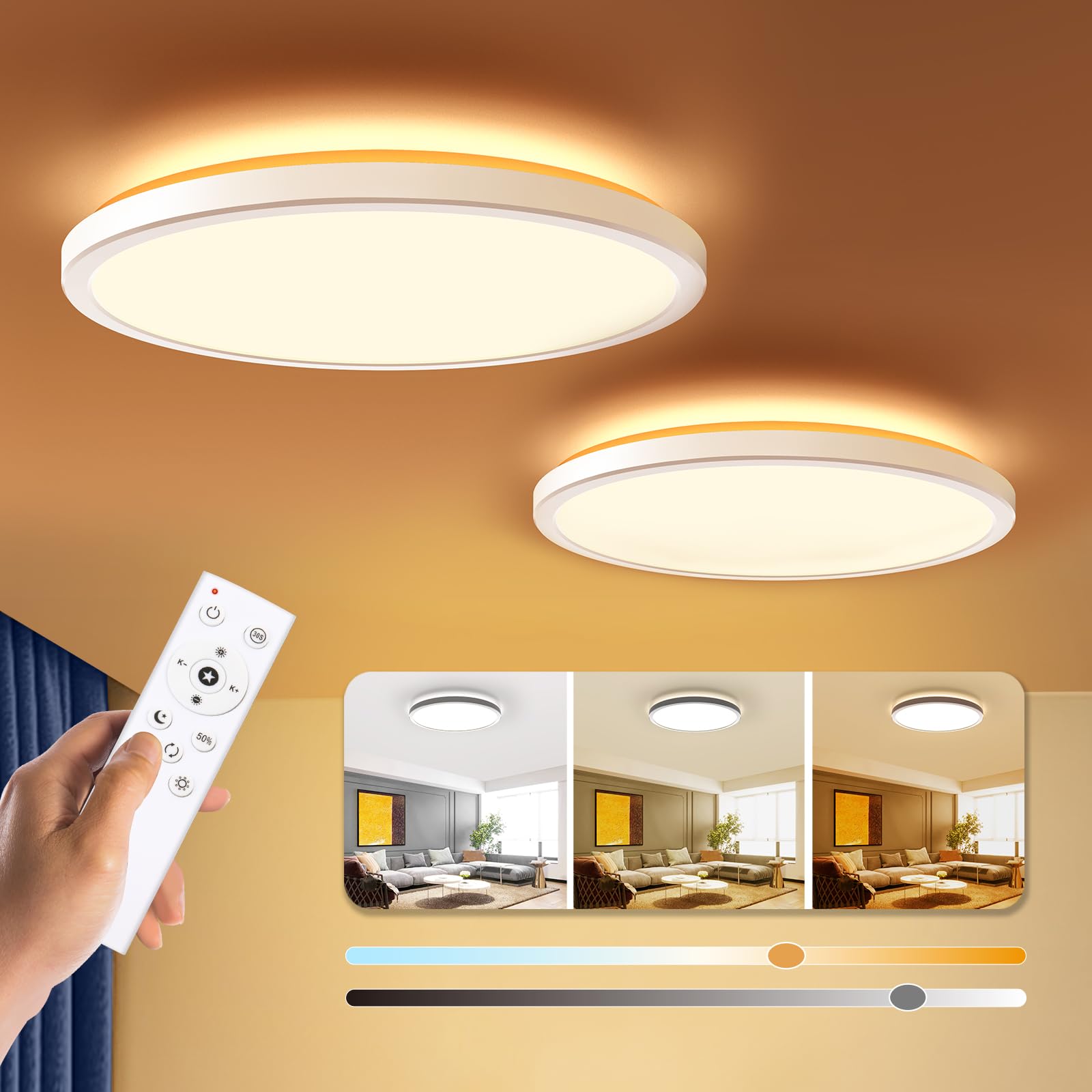 BLNAN Dimmable LED Flush Mount Ceiling Light Fixture with Remote Control, 12Inch 24W 3000K-6500K Light Color Adjustable, Modern 