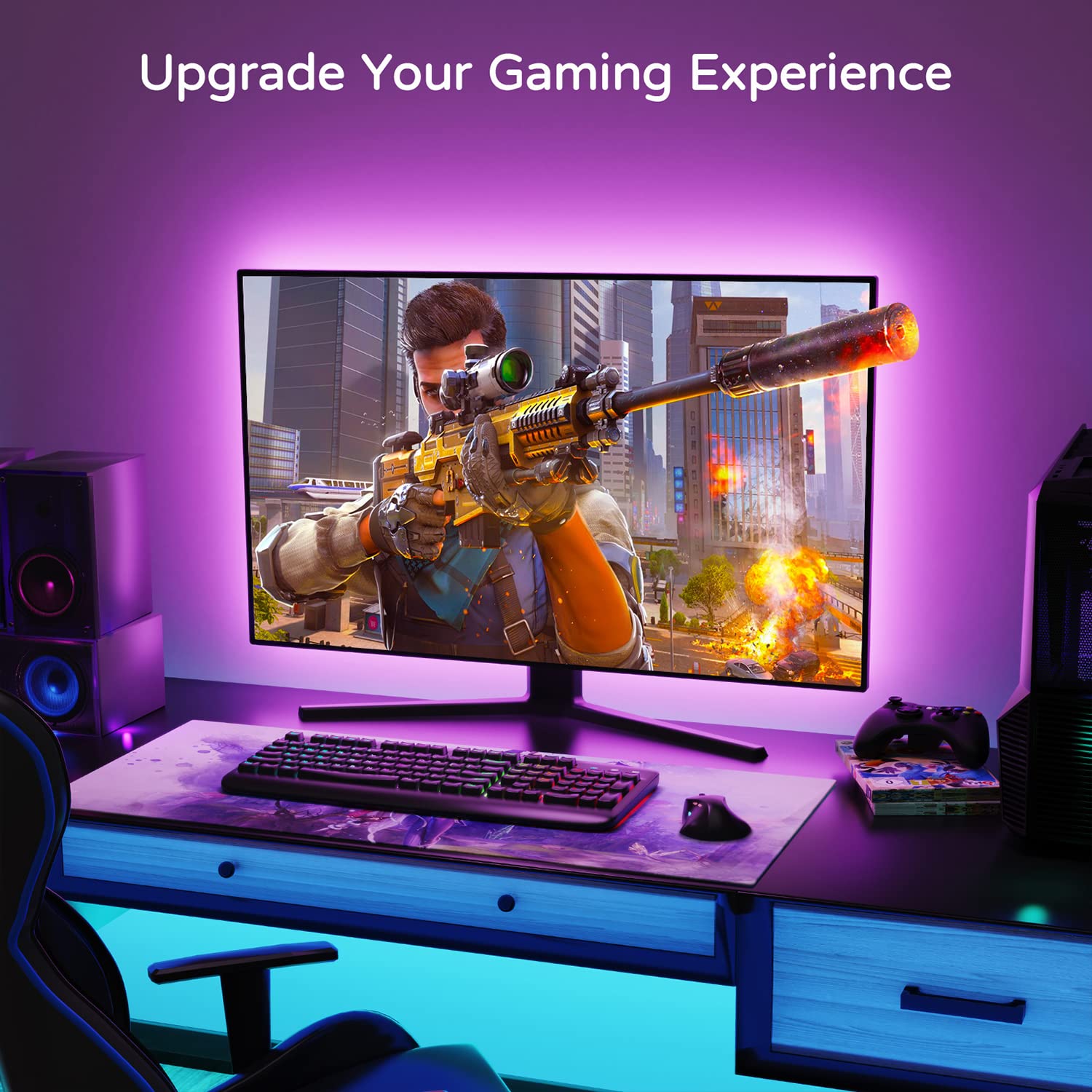 Hamlite Tv Backlight 55 Inch, 11.5Ft Led Strip Lights Usb Powered With Remote -Curve Design Sync On/Off With Tv, Changing Led Ba