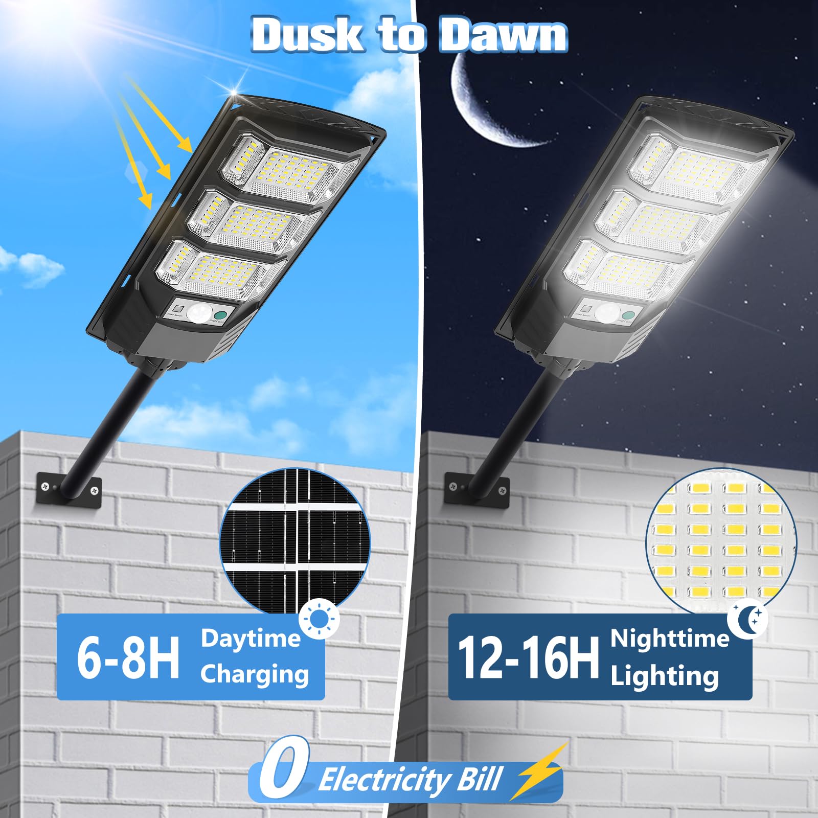 Solar Lights Outdoor Waterproof, 6500K Solar Street Lights Outdoor, Led Solar Flood Lights Dusk To Dawn With Motion Sensor And R