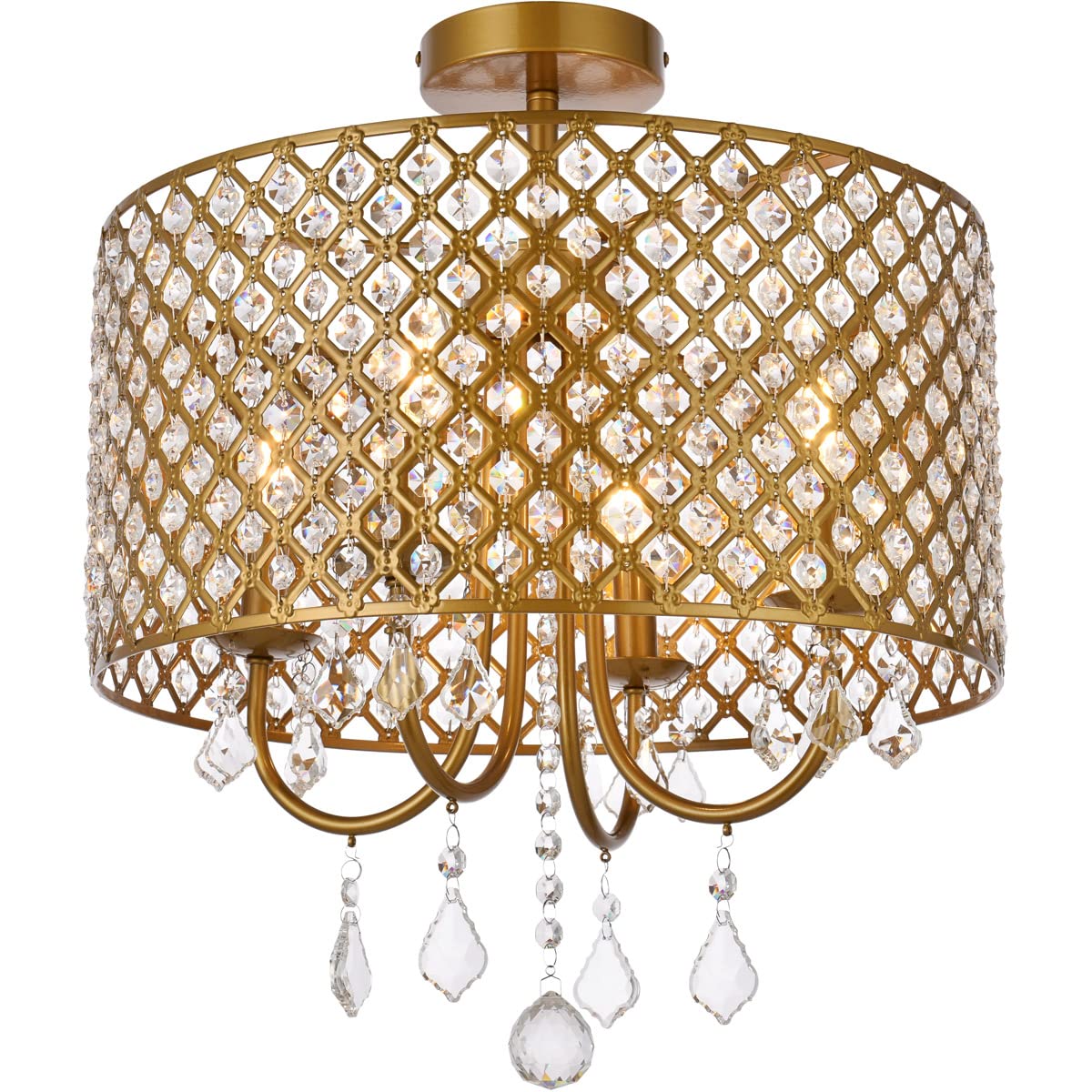 Living District Elise 4-Light Transitional Metal Flush Mount in Brass Finish