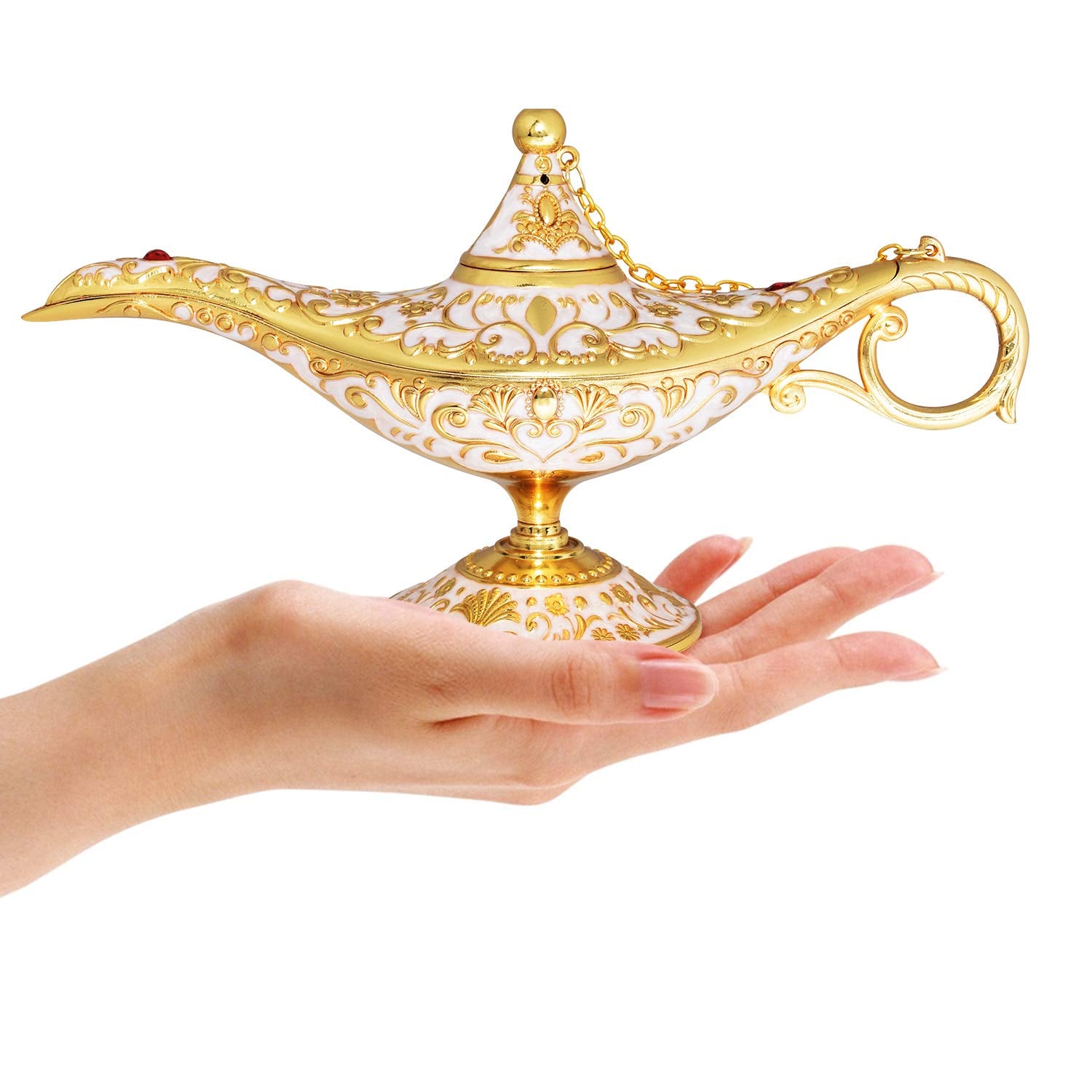SUNMALL Vintage Aladdin Lamp, Zinc Alloy, Beige, Collectable Arabian Decor for Home, Wedding, Party, Halloween, Birthday