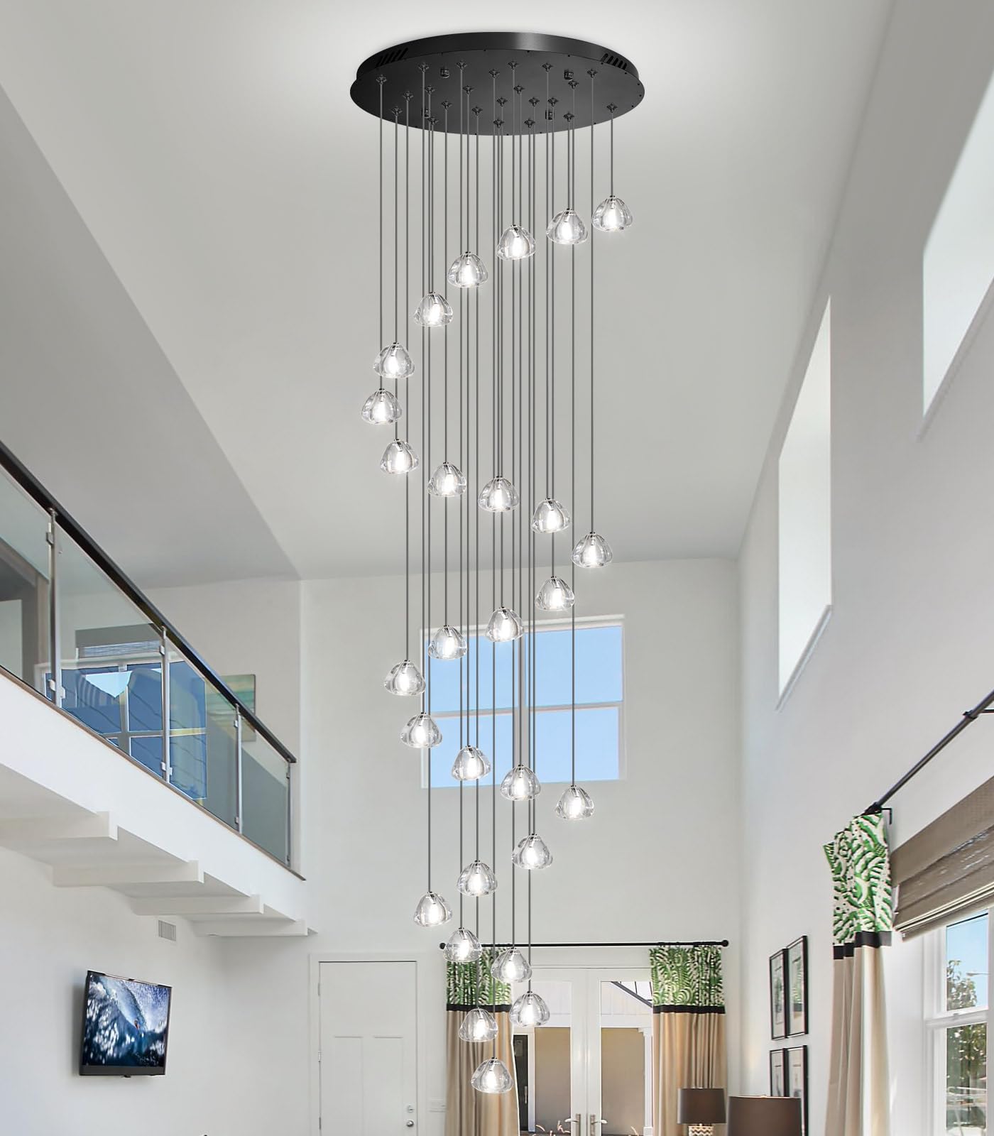 HAIXIANG 157" Black Chandelier - 25 Lights Adjustable Dimmable Bubble Crystal Balls Pendant Light Fixtures MMQ9025