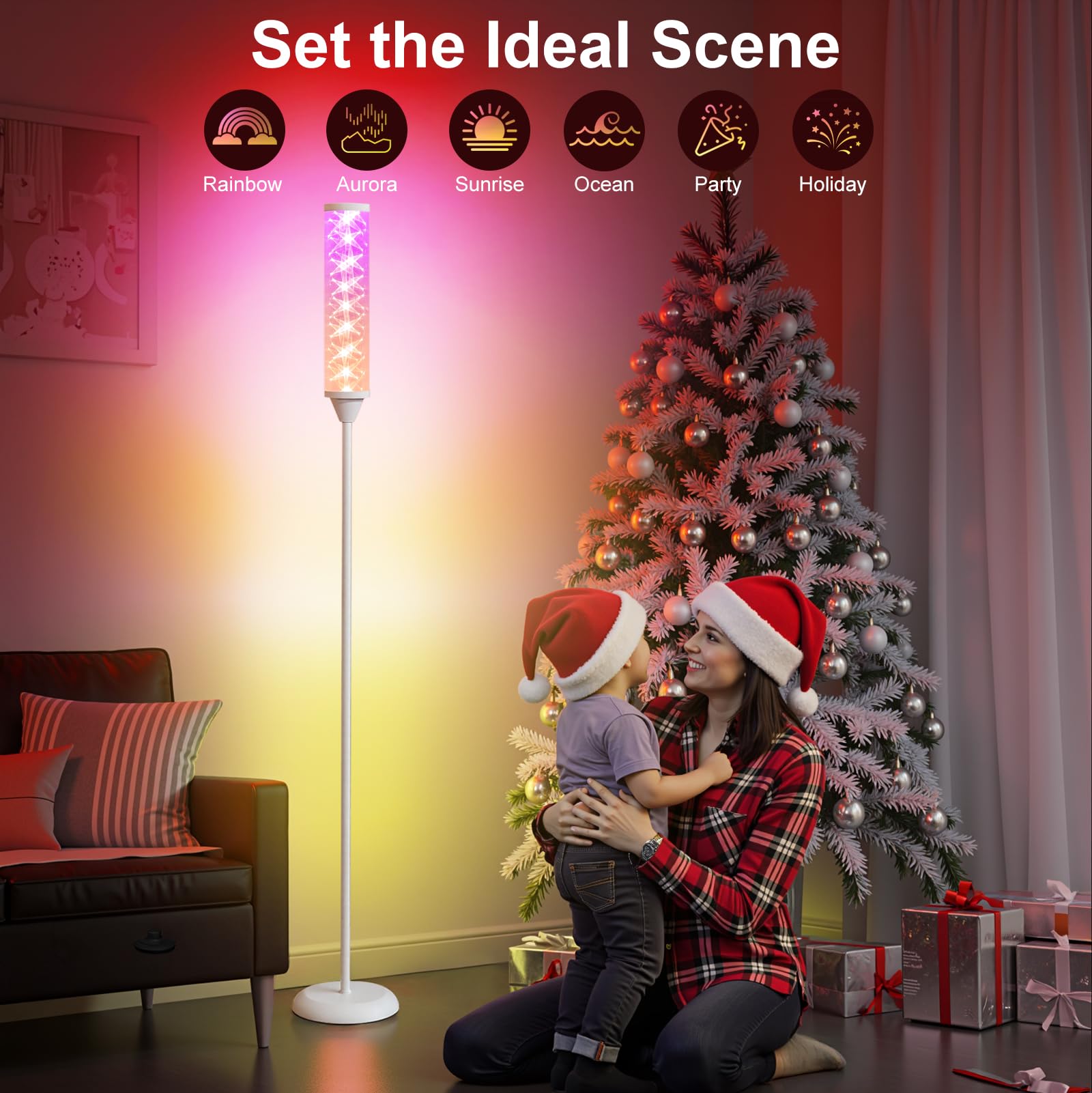 WORLD WIN Prism Glow Floor Lamp, Smart RGB LED, Music Sync, White, Model 02