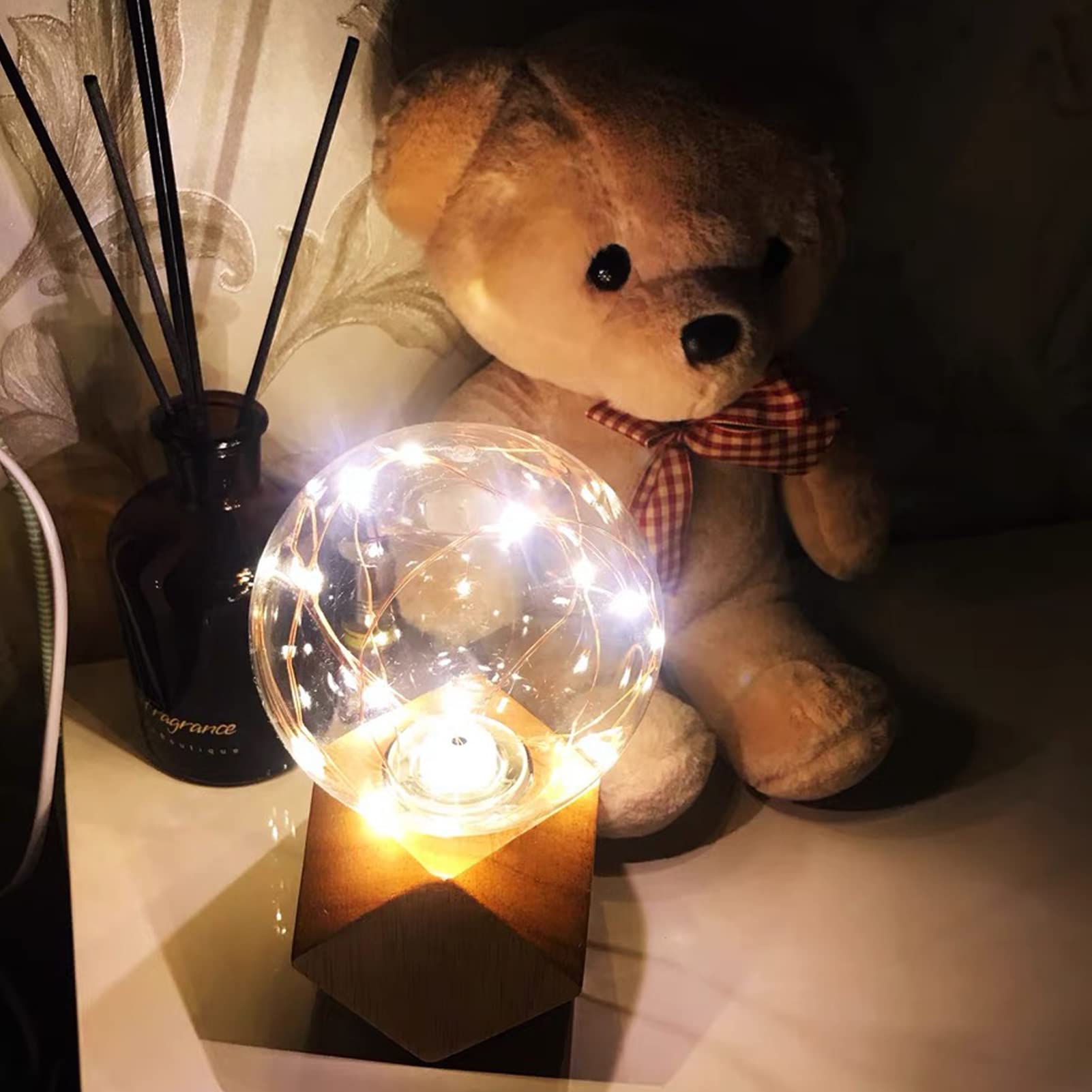 Ouxean Small Wood Table Lamp Edison Bulb Dimmable Desk Lamp E26 60W Industrial Night Light Boho Deco For Bedroom, Living Room Or