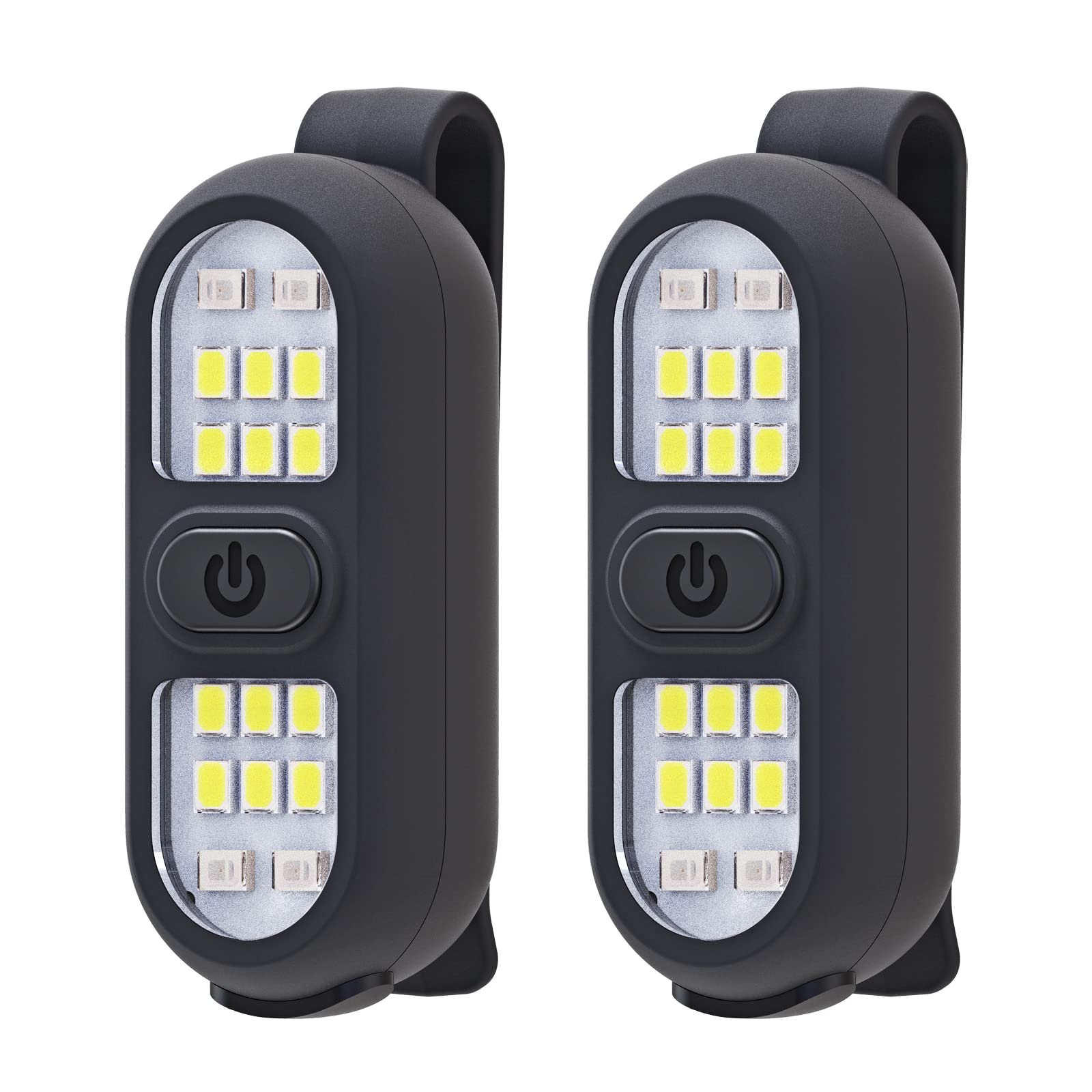 Faxins 2 Pack Clip on Flashlights, Rechargeable LED Safety Lights, Model CL-02, Black