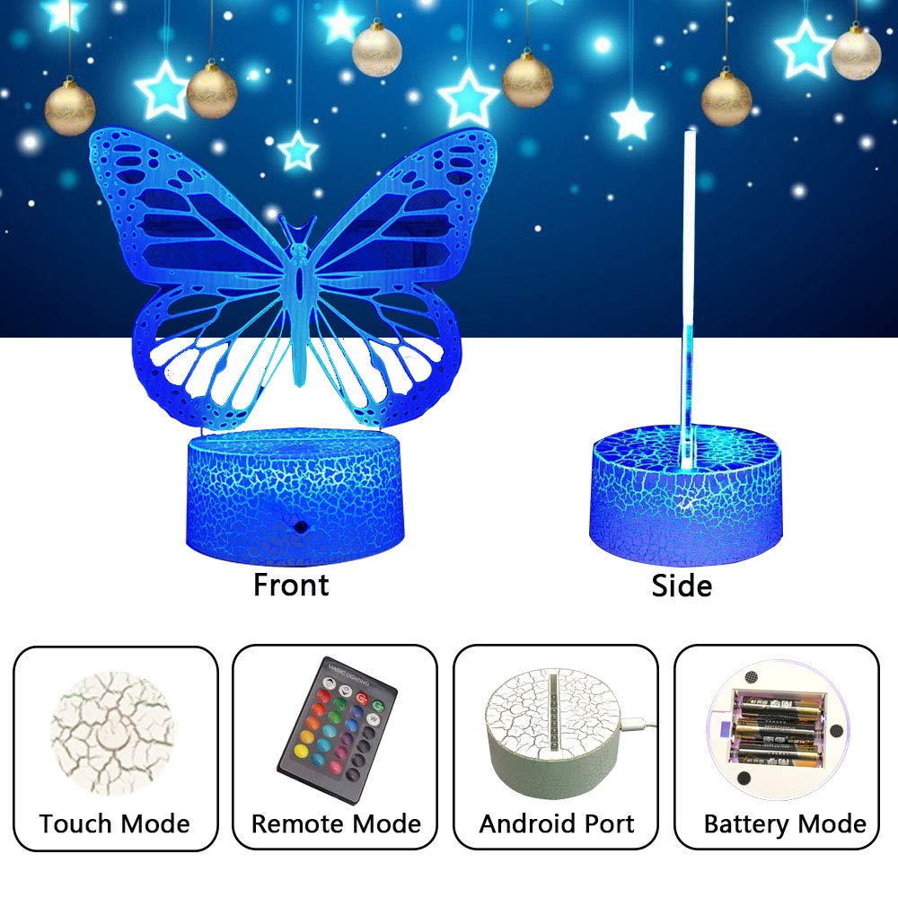 Butterfly Night Light, Birthday Gift For Girls 3D Illusion Lamp Kids Bedside Lamp With 16 Colors Changing Remote Control Butterfly Toys Girls Gifts (Butterfly)
