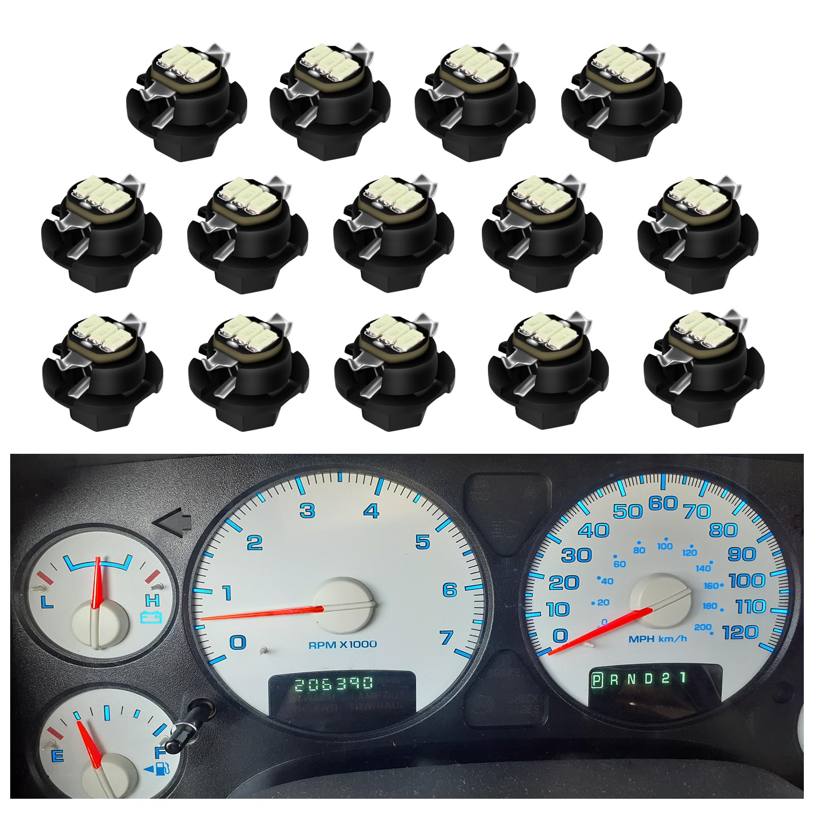 RAVSOFT Speedometer LED Bulbs Kit for 2002-2006 Dodge Ram 1500 2500 3500, Ice Blue, Pack of 14, Model RS457