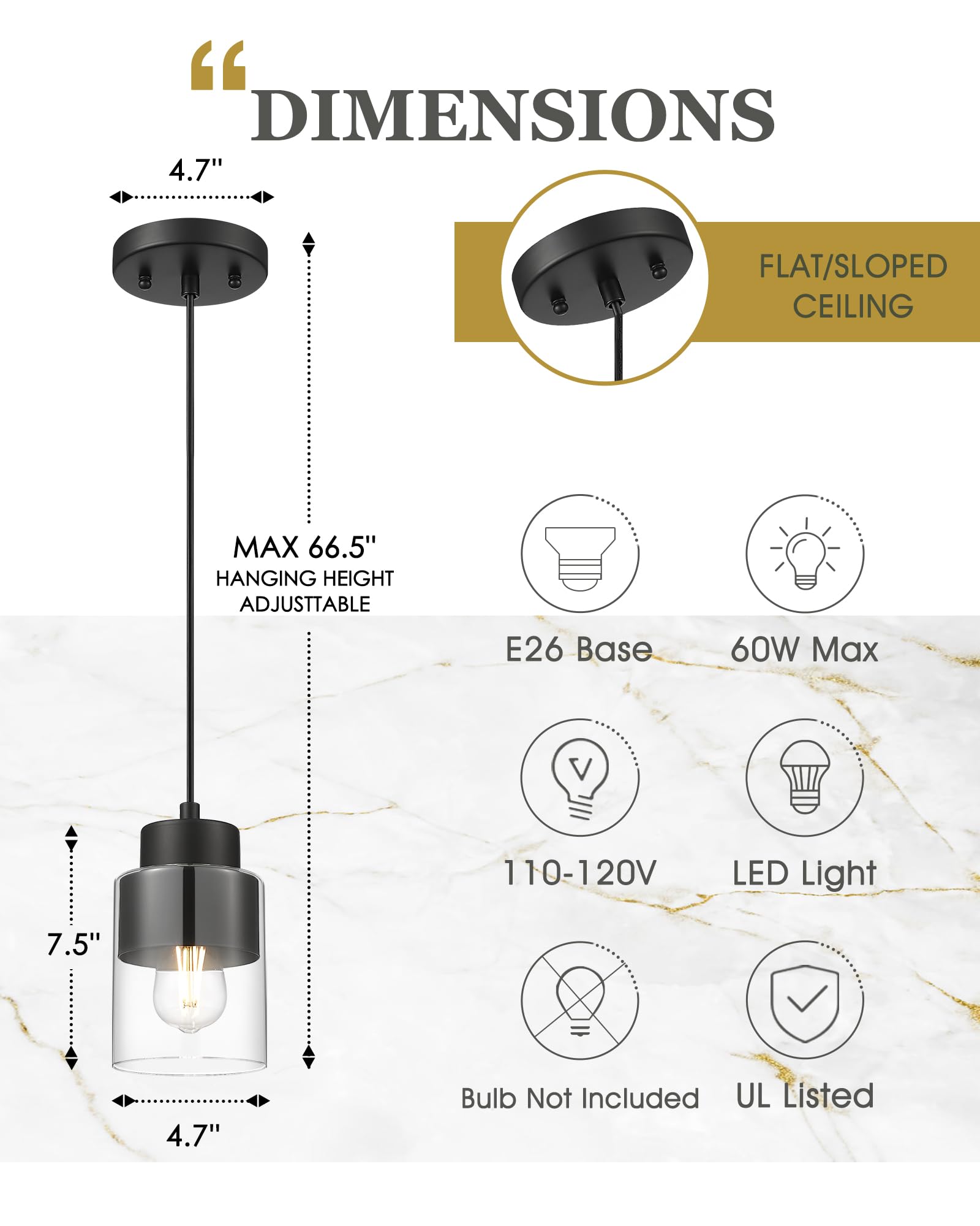 Audickic 2-Pack Pendant Lights, Modern Matte Black Metal & Glass Fixtures, Model AD-24022-1P2-BK for Kitchen Island & Dining Room