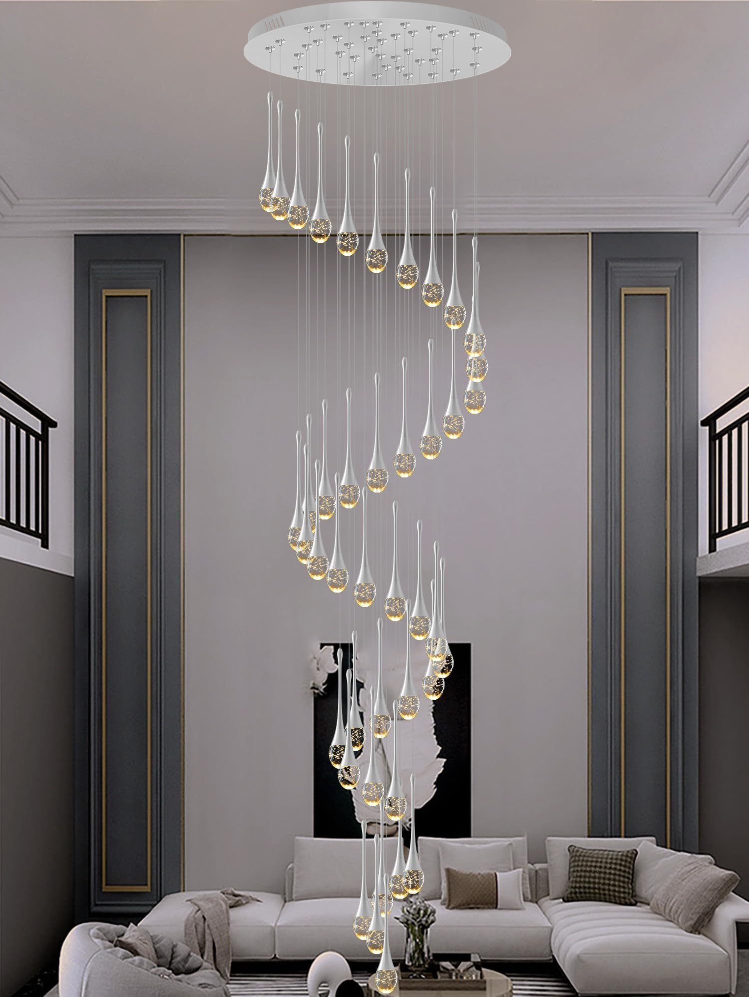 ykolupty Silver Crystal Chandelier - 42-Lights, Large 197" Pendant for High Ceilings, Entryway, Living Room, Foyer, Staircase