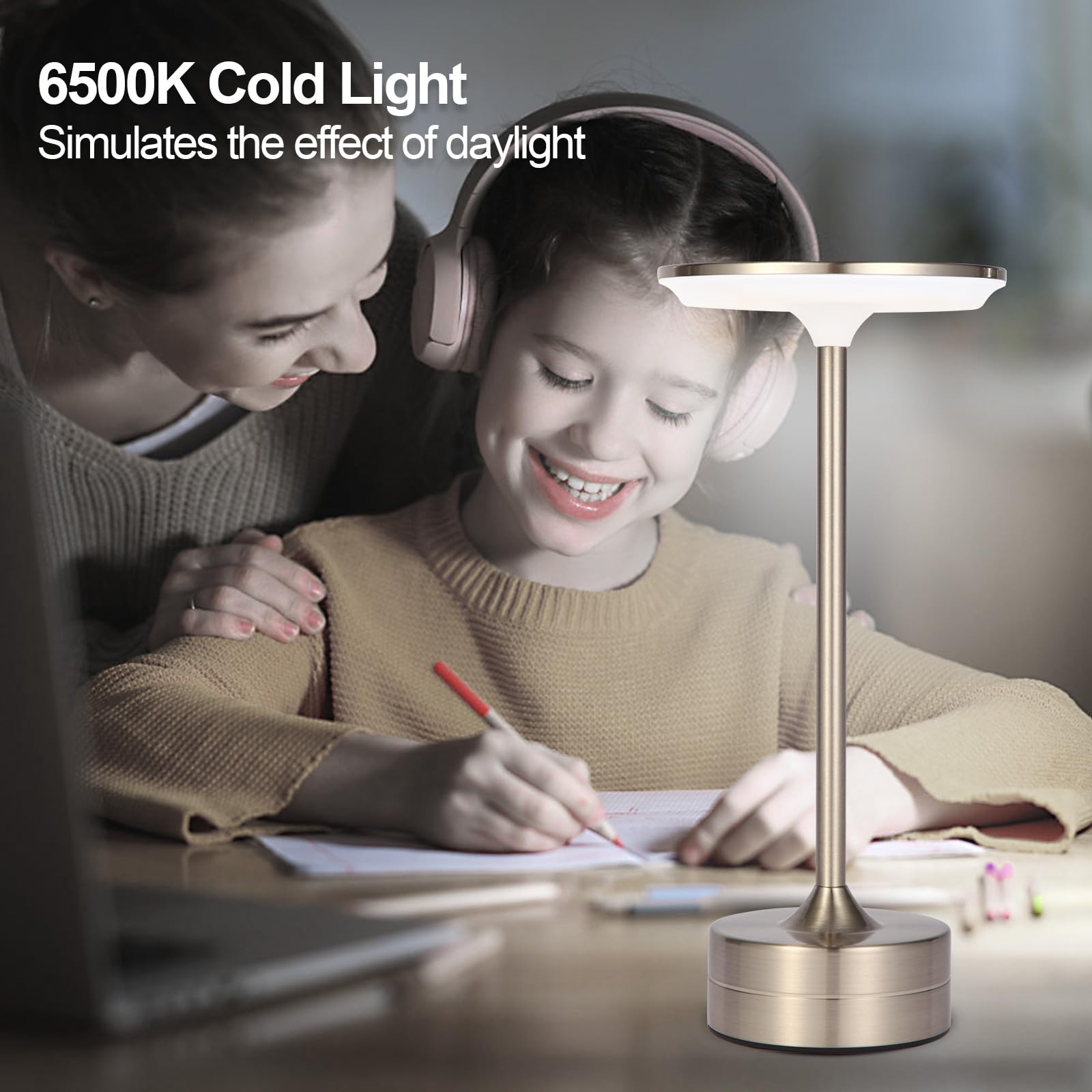 ShangKyun 2Pack Cordless LED Desk Lamp - 6000mAh Rechargeable, Touch Control, Silver - 48 Hours Usage for Indoor & Outdoor Lighting