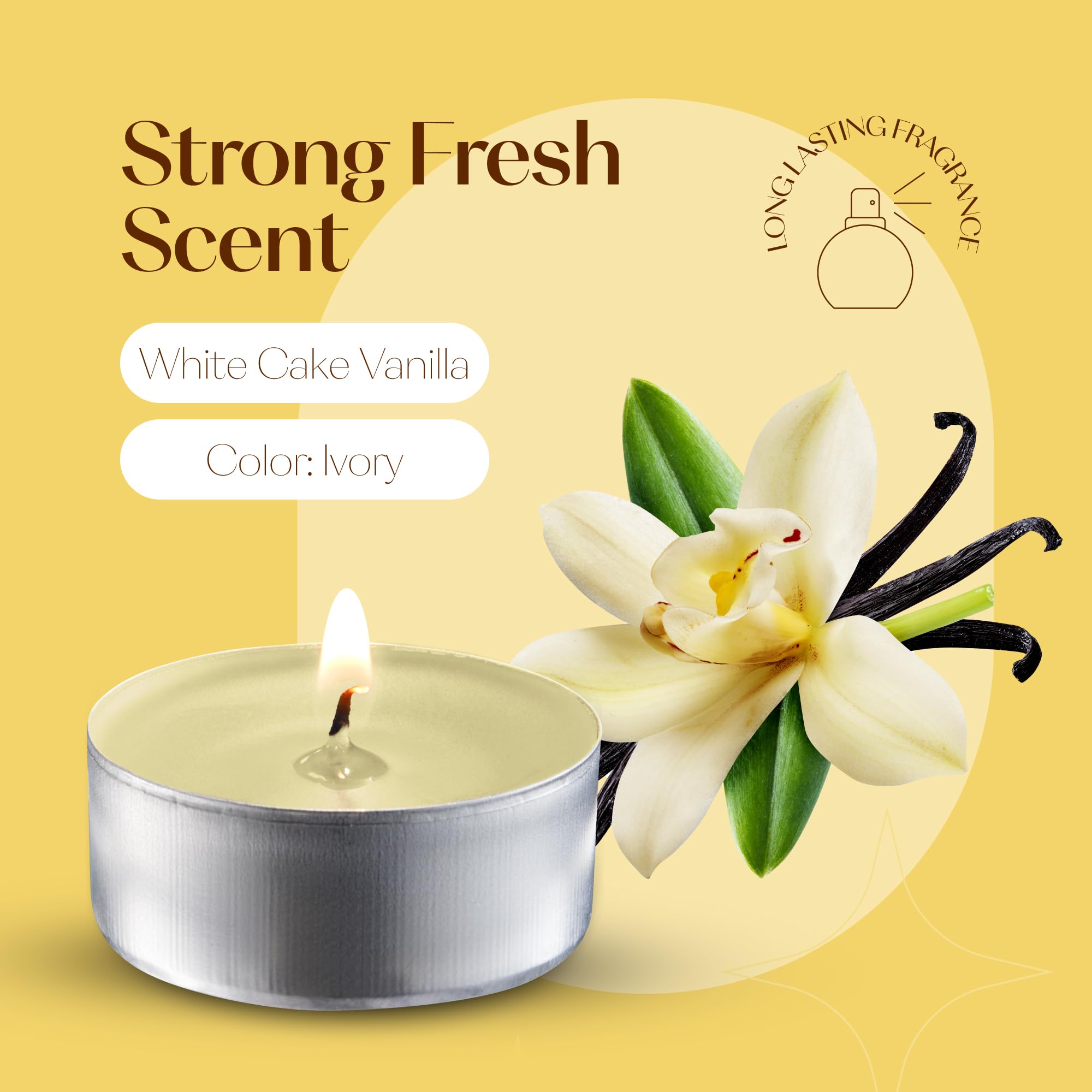 Ivory Scented Tealight Candles - Pack Of 12 Scented Tea Light Candles With Long Lasting Aromas - Vanilla Fragranced Ivory Tealight Candles - 4 Hour Burn Time