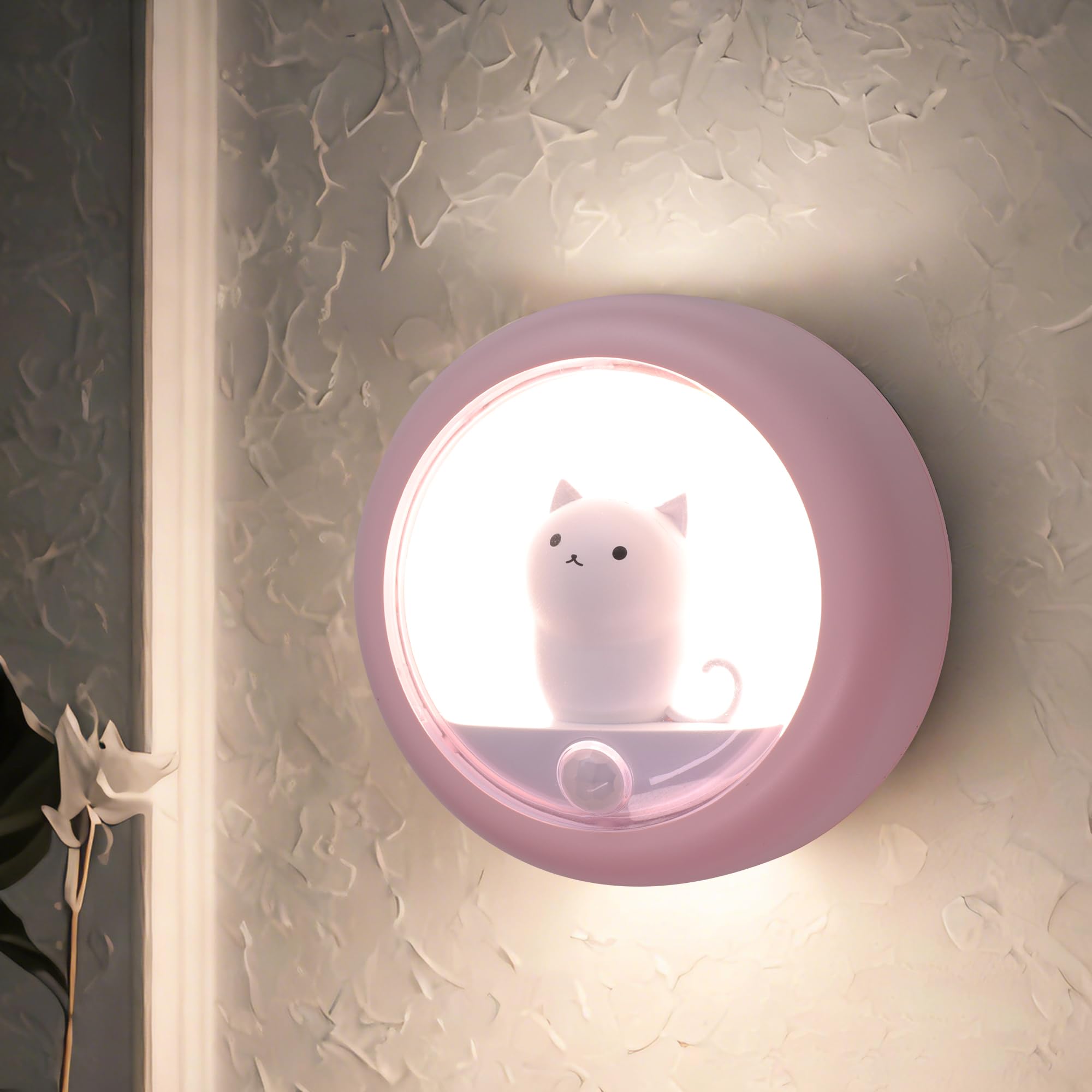 Attivolife Cat Motion Sensor Night Light, Magnetic Rechargeable Locker Wall Lamp with Dimmable, Portable Warm White LED Bedroom 
