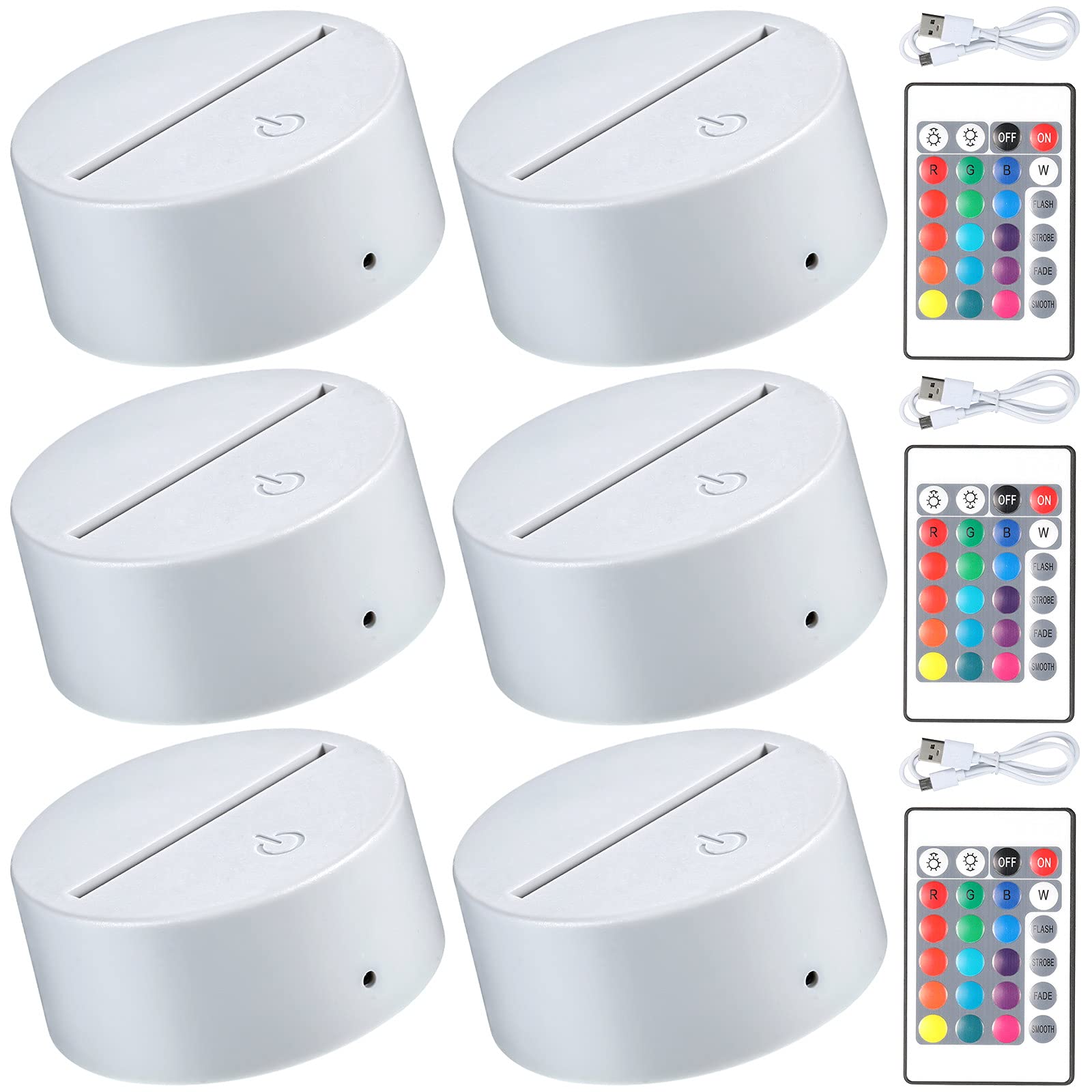 Honoson 3D Night LED Light Lamp Base, 16 Colors, Remote Control, Small, White