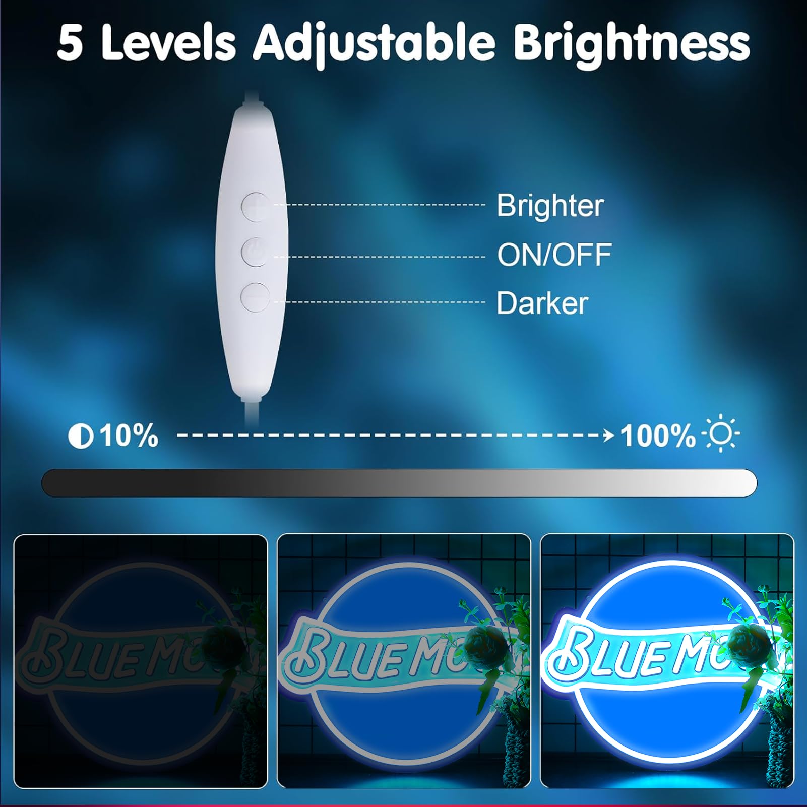 Jfllamp Blue Moon Neon Signs For Wall Decor Neon Lights For Bedroom Led Signs Suitable For Man Cave Bar Pub Restaurant Christmas Birthday Party Gift 5V Usb Power  14 * 12.2 Inch(Azure+White)