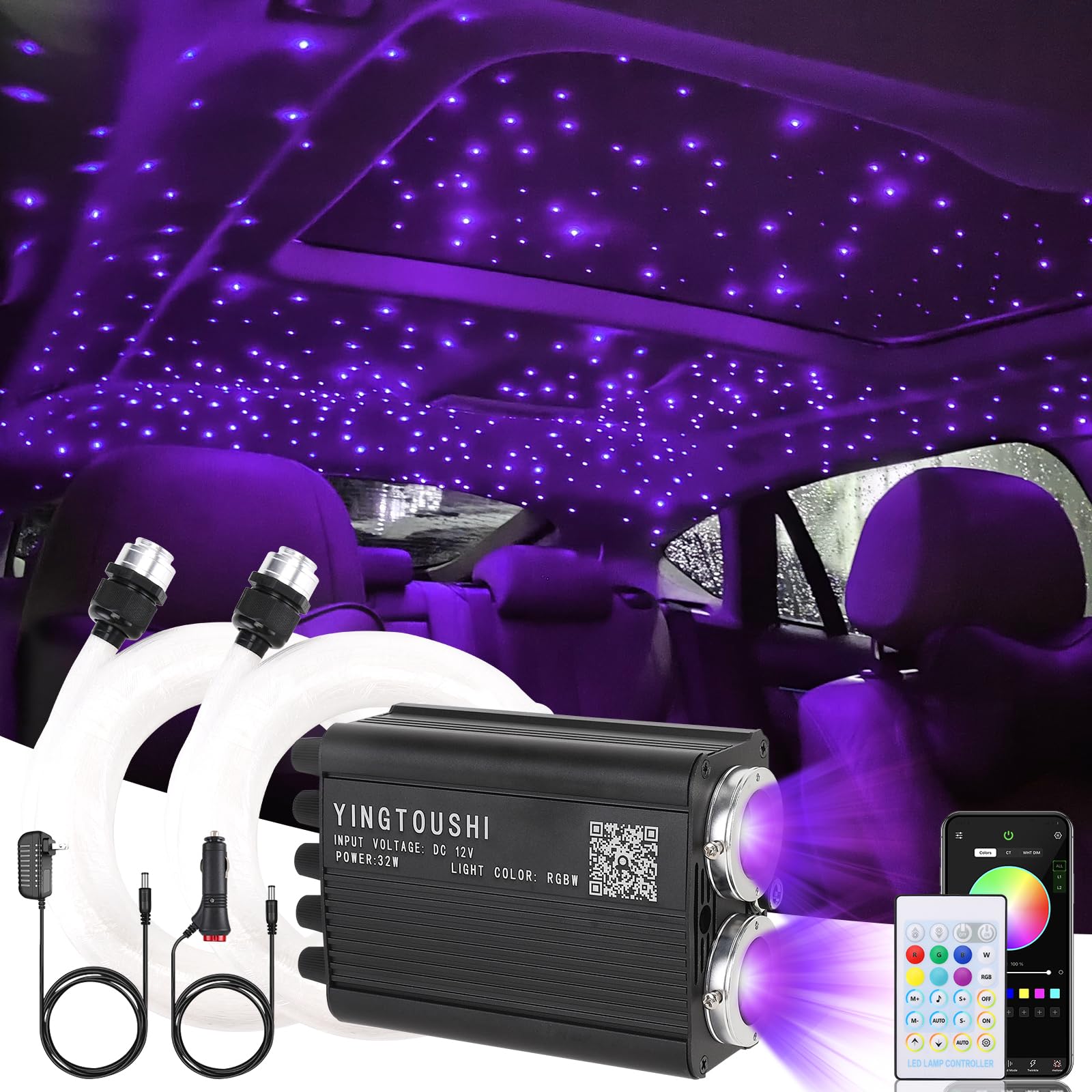 YINGTOUSHI Twinkle Starlight Headliner Kit, Dual-Head 800pcs 0.03in 9.8ft Fiber Optic Light Music Sync APP/Remote Control for Ca