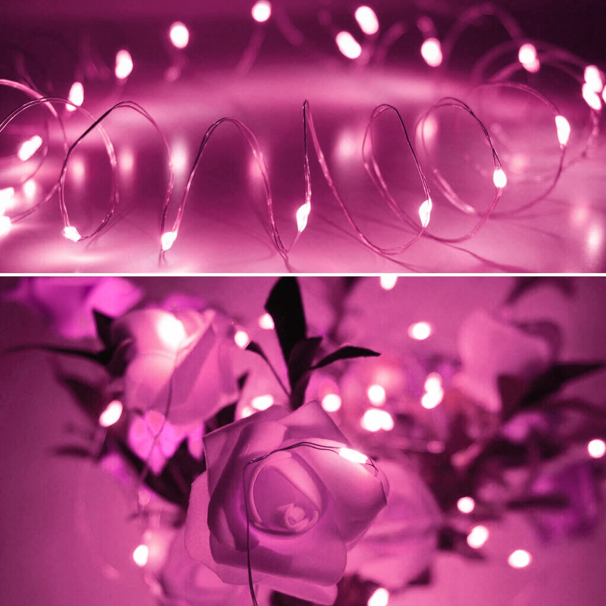 Felishine 20 Packs Pink Fairy String Lights, 6.6Ft Battery Operated Copper Wire For Party & Wedding