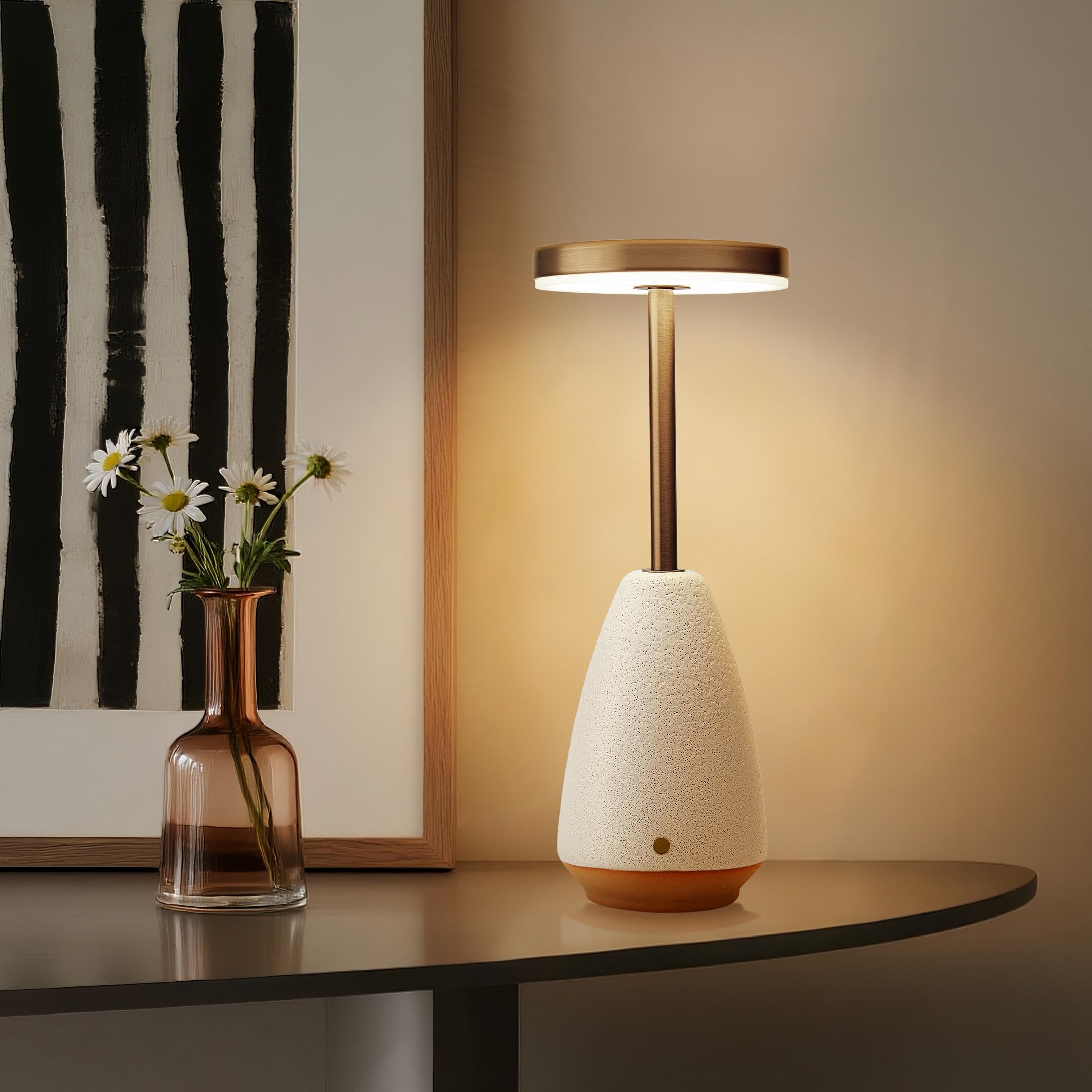 RONDURE 11.0  Ceramic Cordless Table Lamp  Portable Rechargeable Table lamp  Touch Dimmable Warm Ambient Lighting for Living Room  Bedroom  Dining Room  Fast Charging & Long Lasting