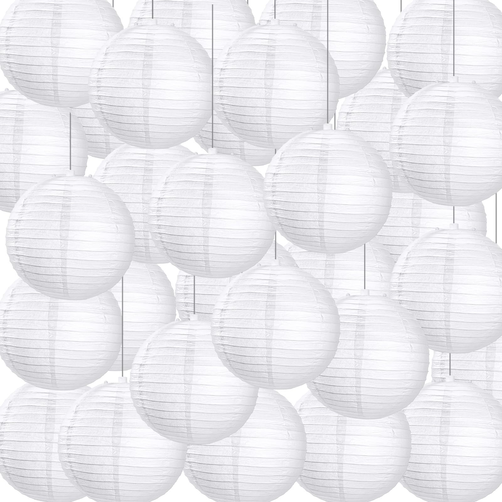 Treela 30 Pack White Chinese Japanese Paper Lanterns Decorative Hanging Ball Round Paper Lantern Lamps for Wedding Birthday Part