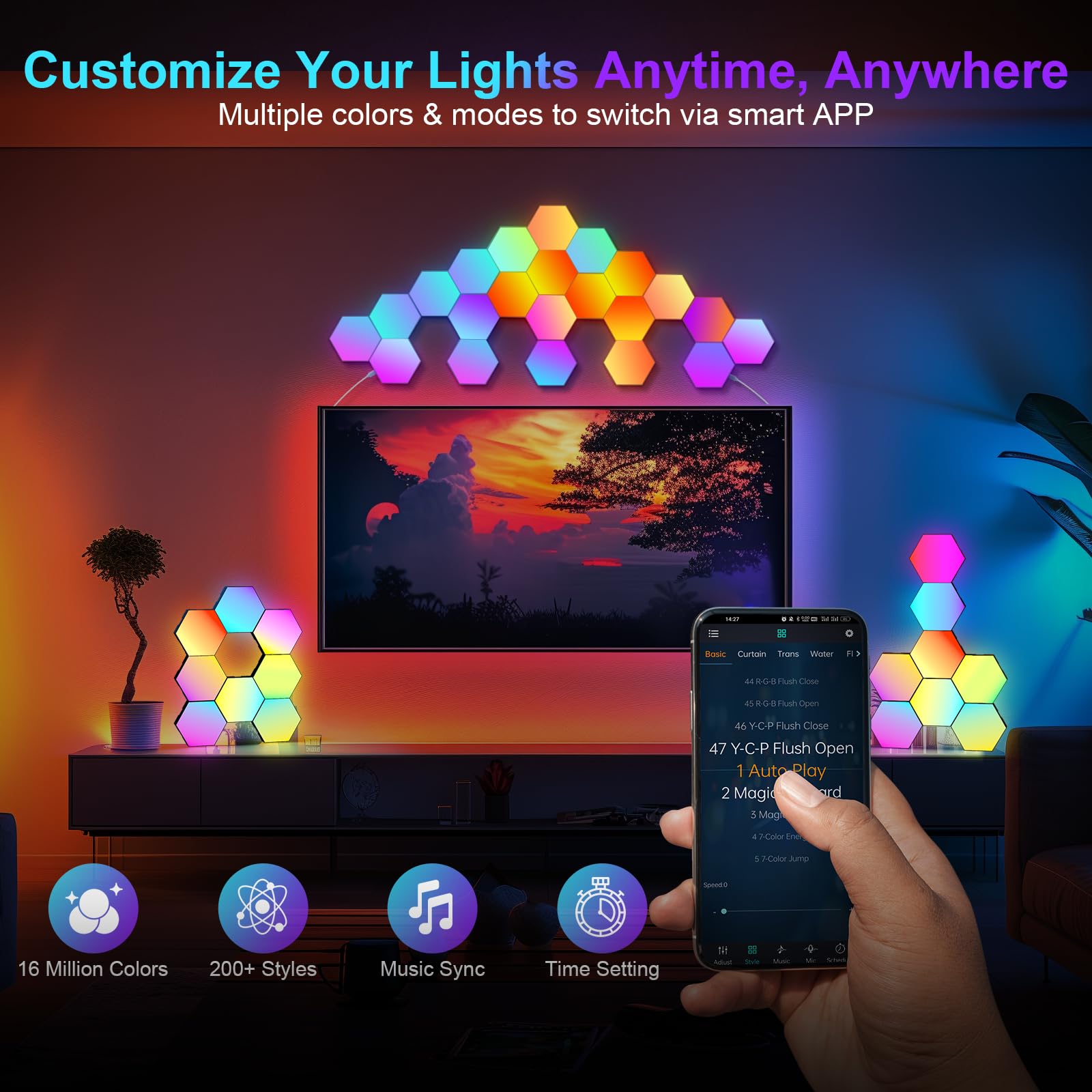 Jimimoro 8 Pack Hexagon Light Panels -Cool Music Sync Rgb Hexagon Led Lights Gaming Lights With App & Remote Control Wall Lights