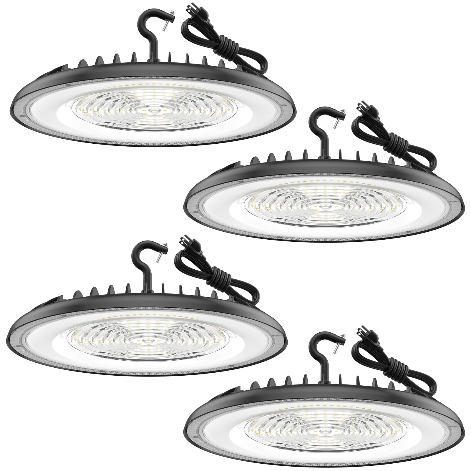 Glitgate High Bay LED Shop Lights 200W - 28000LM 5000K IP65 Waterproof High Bay Lights with US Plug, Hanging Hook, 4 Pack Commer