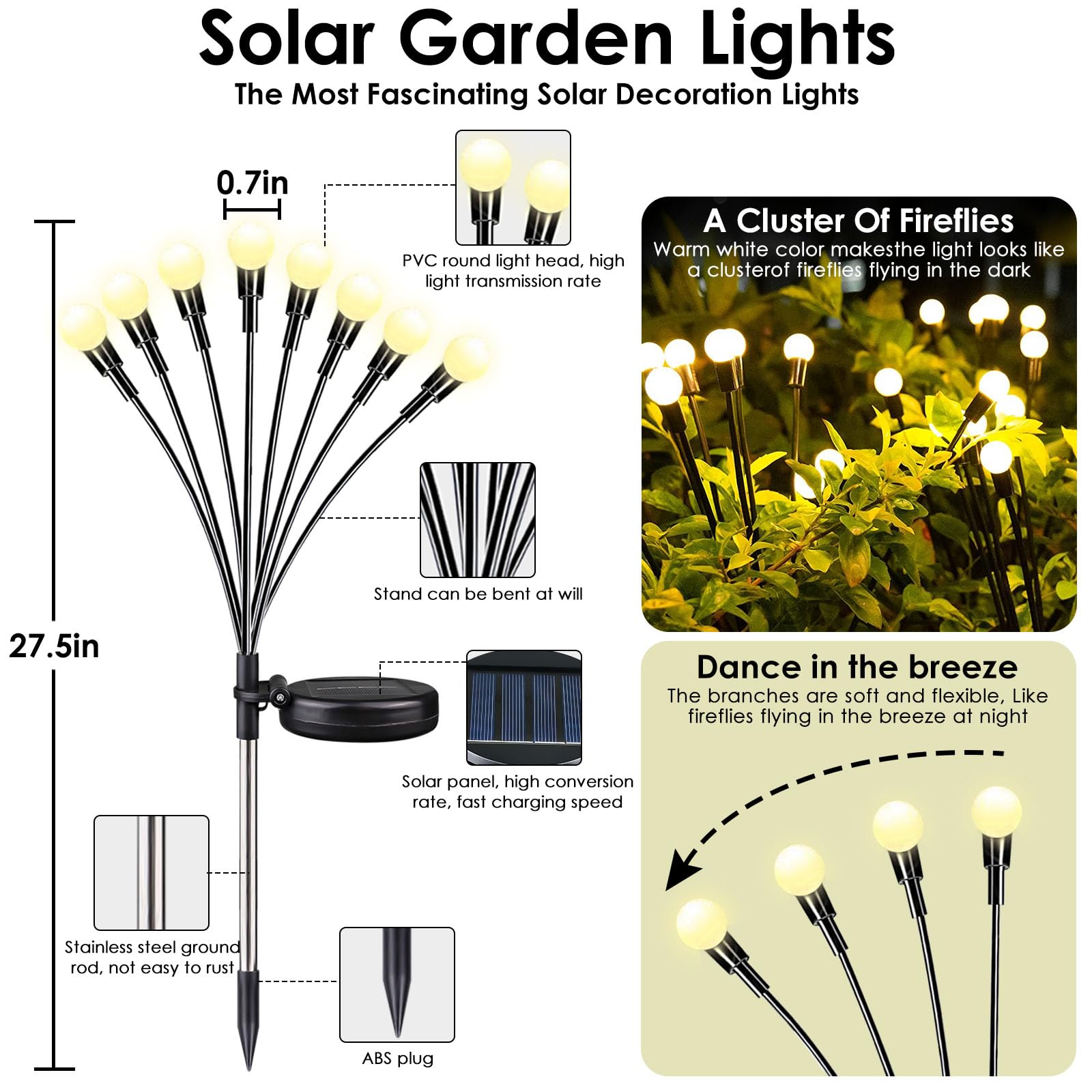 2025 Solar Lights Outdoor Waterproof, 6 Pack Solar Garden Lights, Solar Firefly Lights Outdoor Waterproof, Solar Twinkle Swaying
