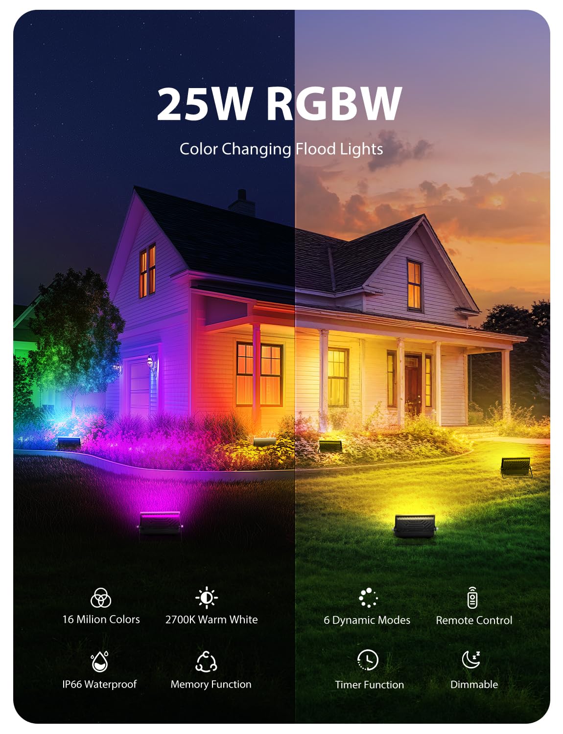 Onforu Rgbw Led Flood Light - 160W Equivalent, Color Changing, Remote Control, Ip66, Black, Model G20Rgbw, For Indoor/Outdoor Events