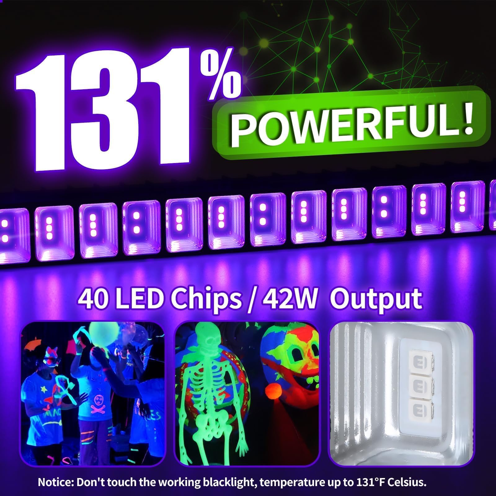 Thecham 42W Led Black Light Bar - Waterproof, 6Ft Cord, Ideal For Glow Parties & Halloween