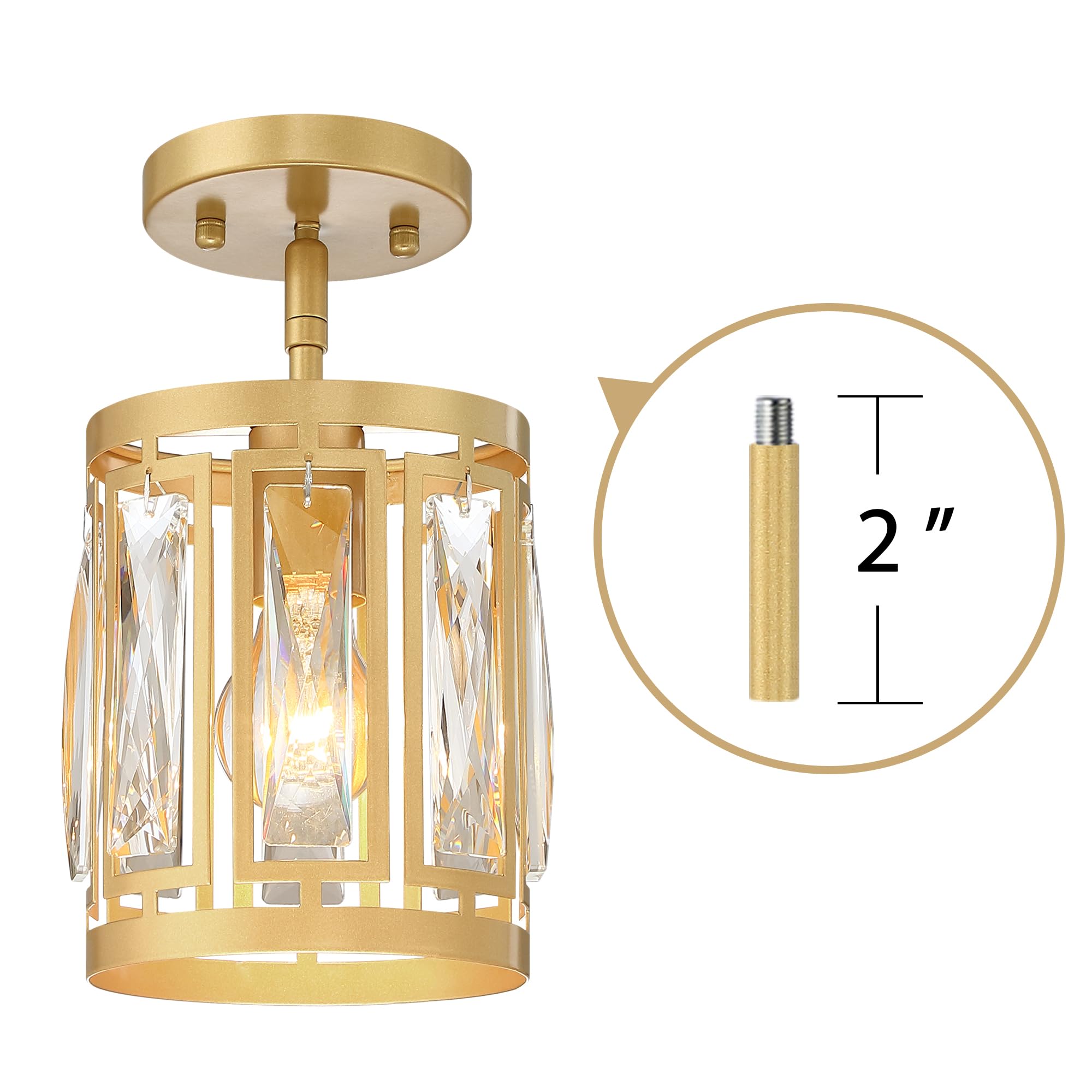 2 Pack Gold Pendant Lights Kitchen Island, Crystal Pendant Light, Adjustable Hanging Light Fixture For Dining Room, Living Room,